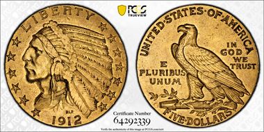 1912-S $5 XF45