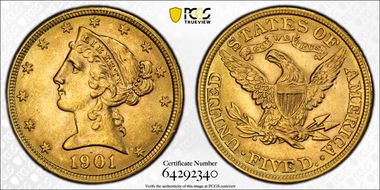 1901 $5 MS62