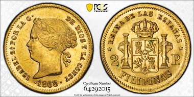 1868 2 Peso KM-143 Au MS61