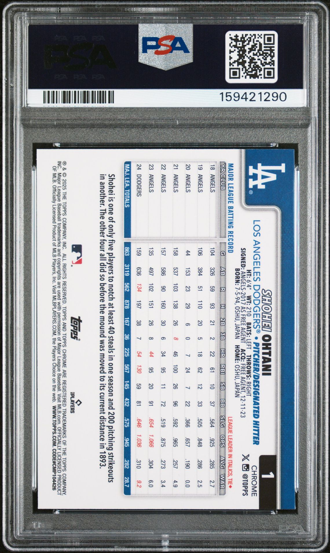 2025 Topps Chrome Shohei Ohtani #1 Mint 9 back