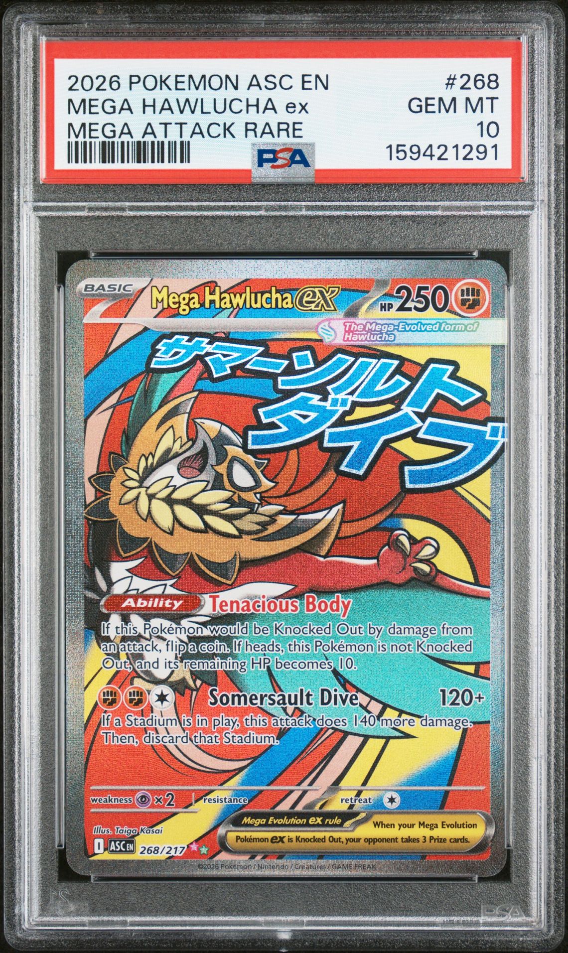 2026 Pokemon Asc En-Ascended Heroes Mega Hawlucha Ex #268 (Mega Attack Rare) Gem Mt 10 front view - PSA graded GEM MT 10
