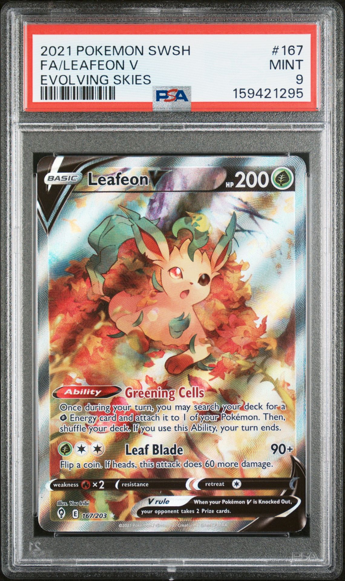 2021 Pokemon Sword & Shield Evolving Skies Fa/Leafeon V #167 (Evolving Skies) Mint 9 front