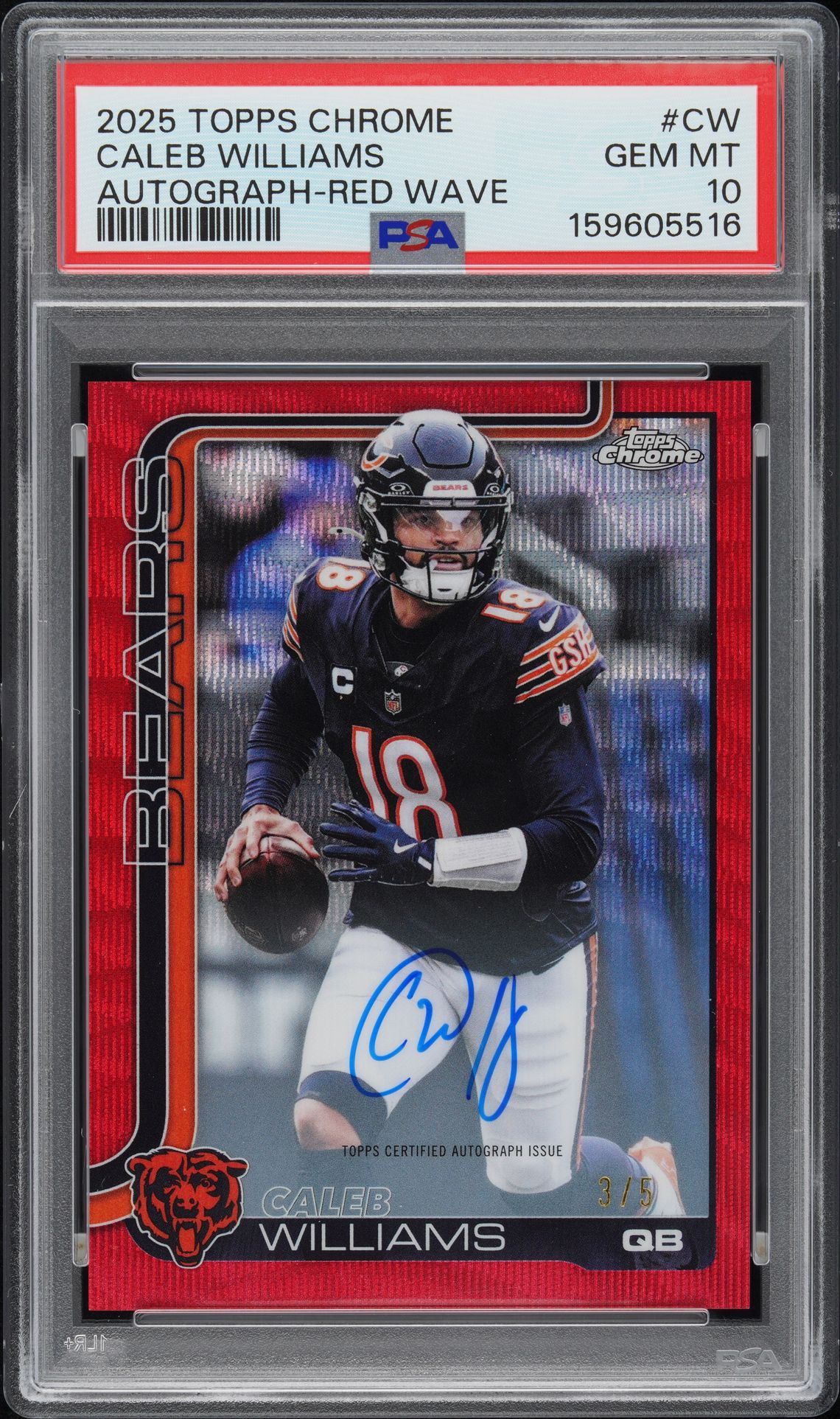 2025 Topps Chrome TOPPS CHROME AUTOGRAPHS RED WAVE #CW Caleb Williams front
