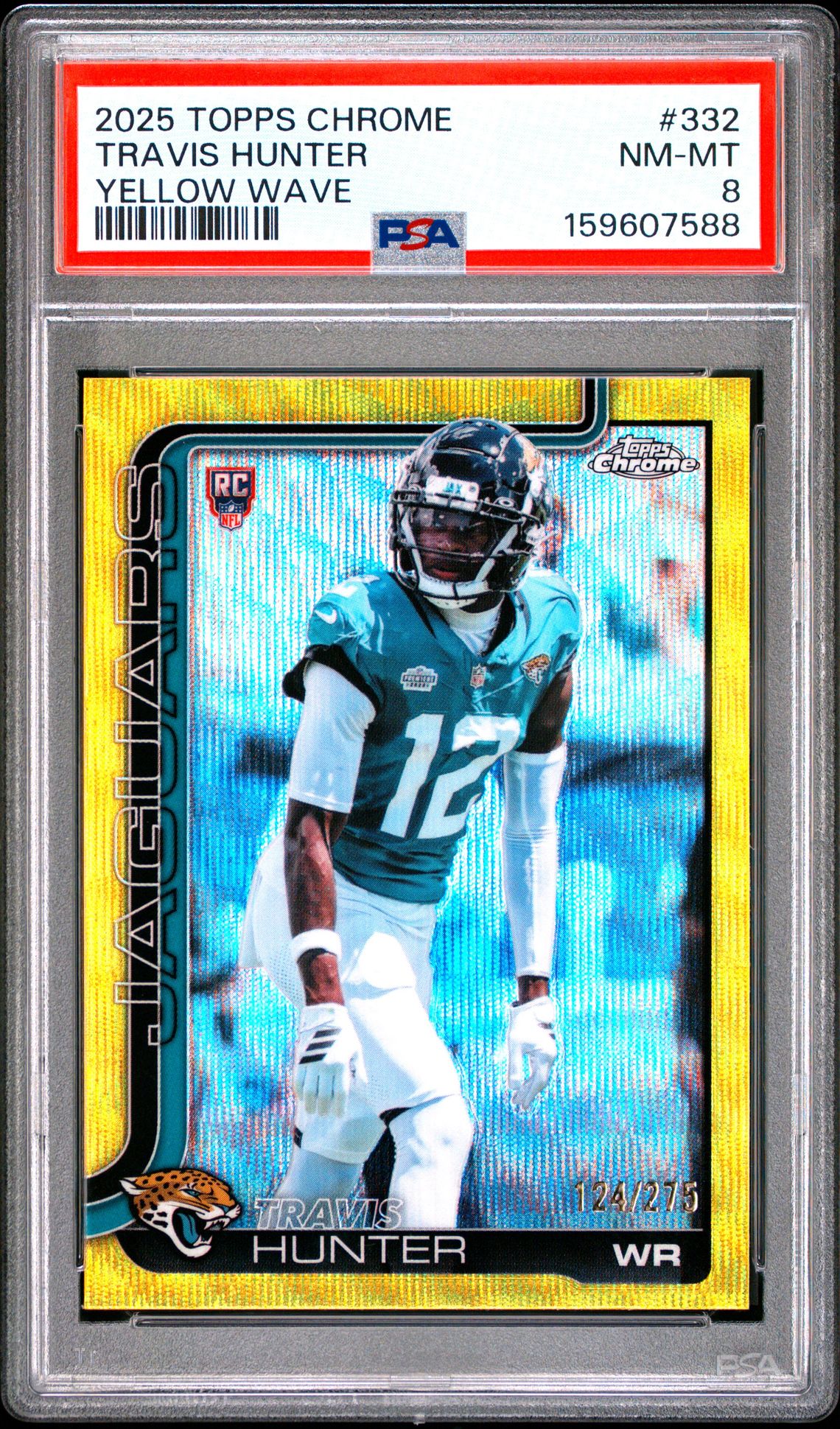 2025 Topps Chrome Travis Hunter #332 (Yellow Wave) Nm-Mt 8 front