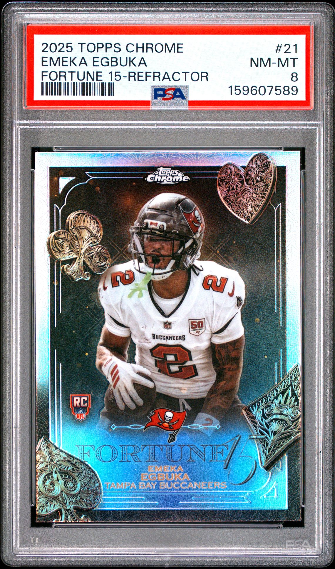 2025 Topps Chrome Fortune 15 Emeka Egbuka #21 (Fortune 15-Refractor) Nm-Mt 8 front