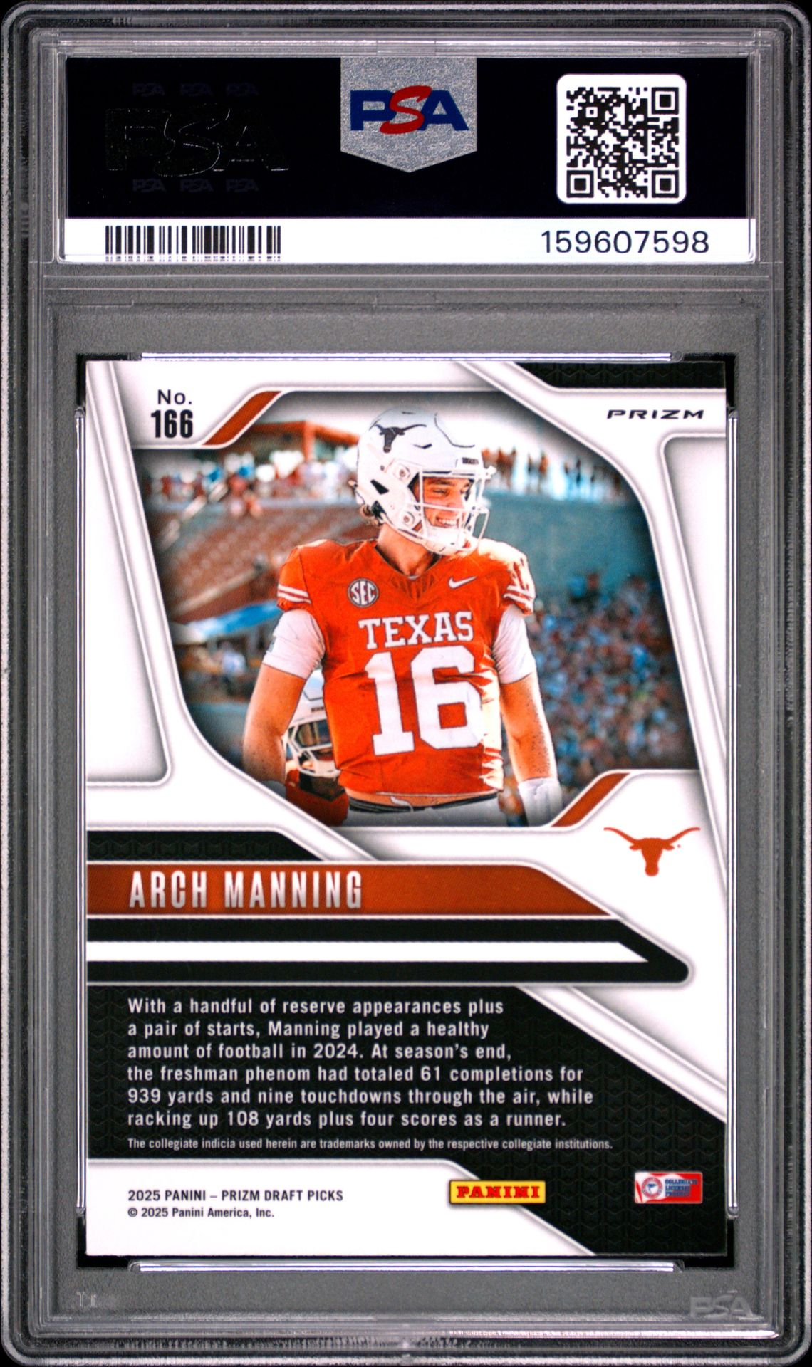 2025 Panini Prizm Draft Picks Arch Manning #166 (Red Ice) Mint 9 back