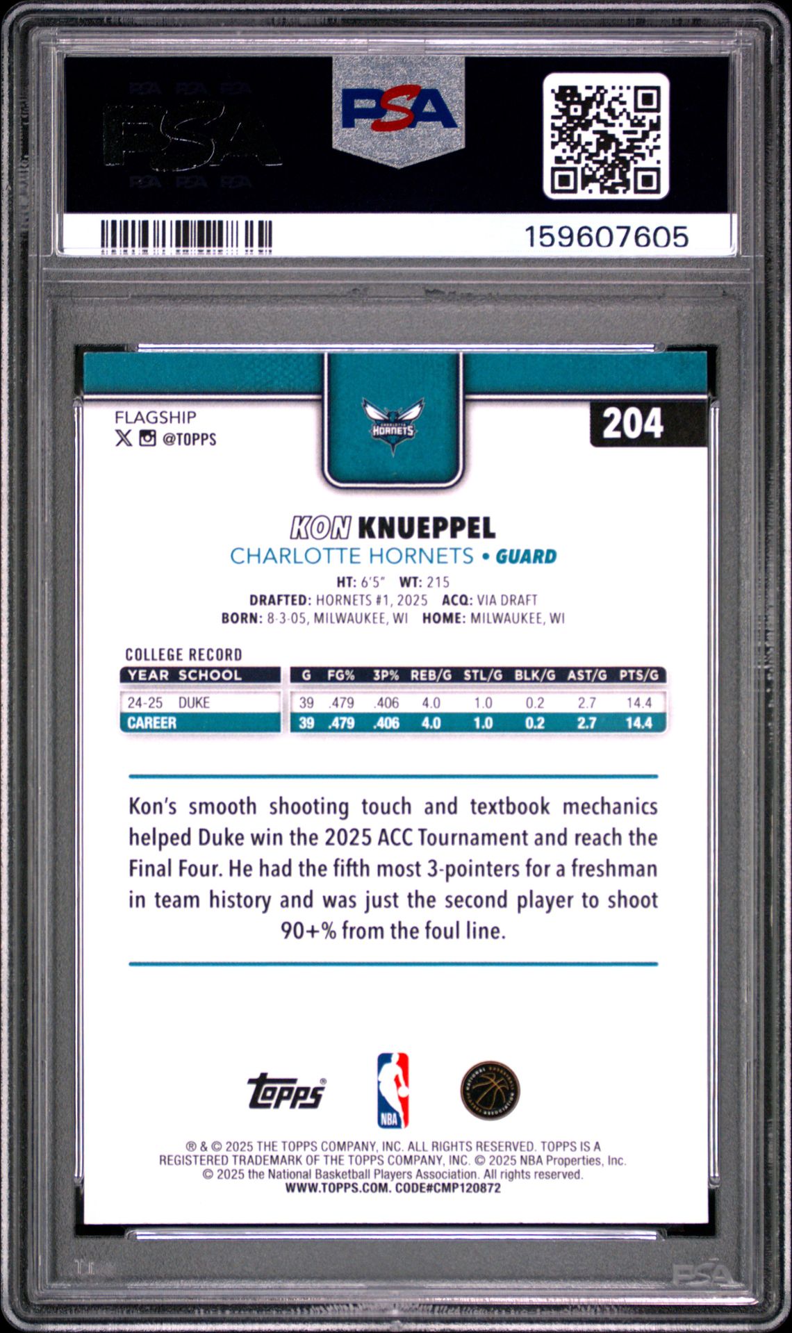 2025 Topps Kon Knueppel #204 Mint 9 back