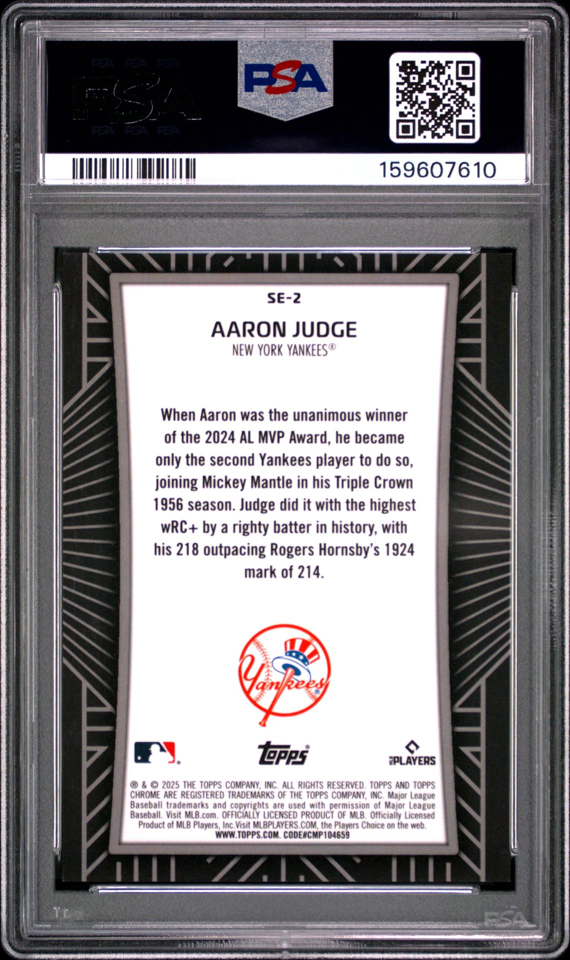 2025 Topps Chrome Shadow Etch Aaron Judge #Se2 (Shadow Etch-Orange Ref) Mint 9 back