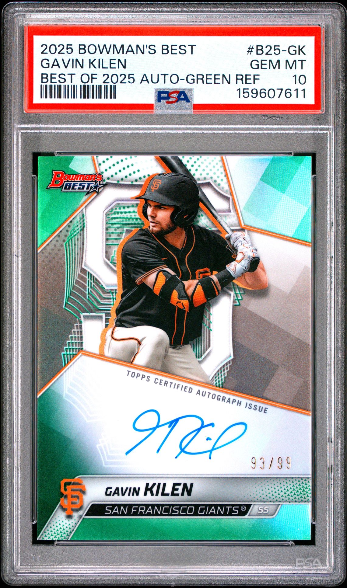 2025 Bowman's Best Best Of 2025 Autographs Gavin Kilen #B25-Gk (Best Of 2025 Auto-Green Ref) Gem Mt 10 front