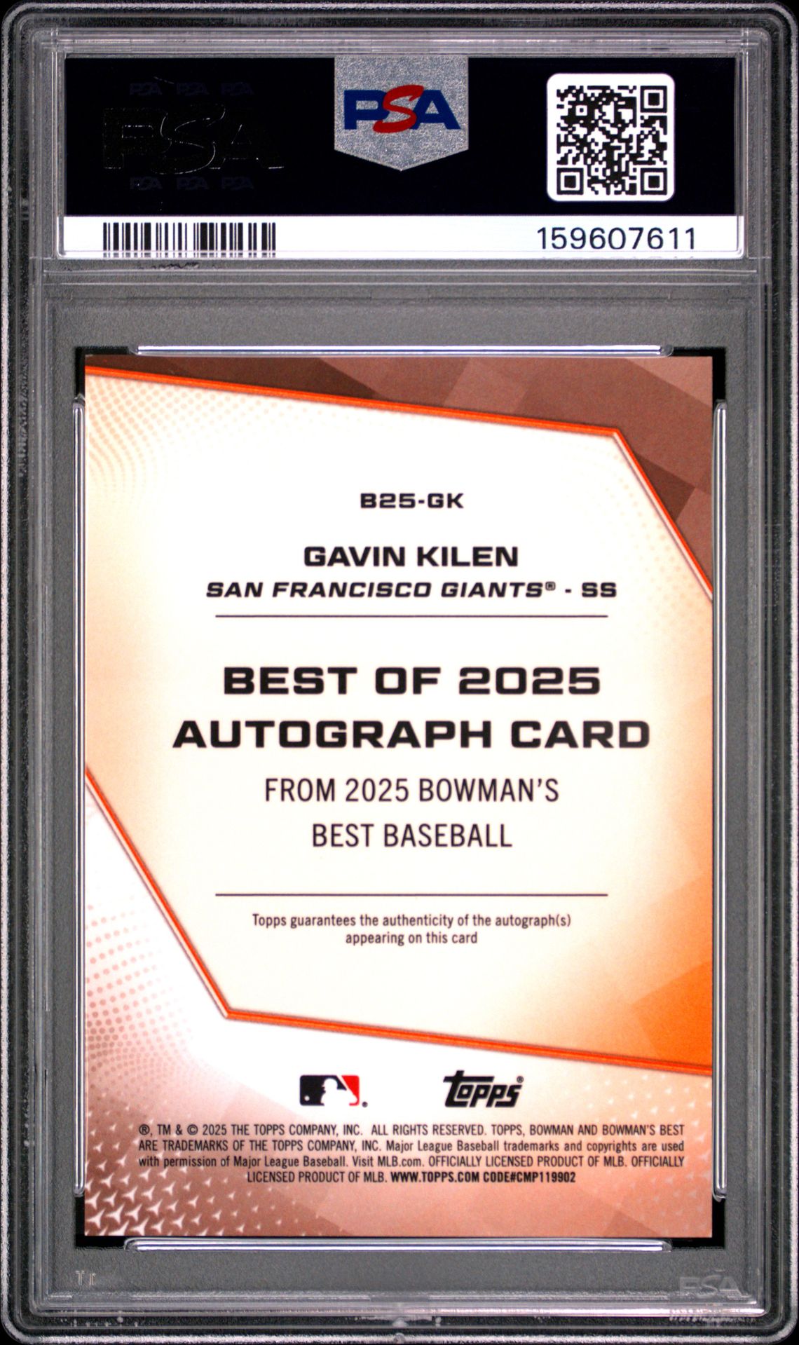 2025 Bowman's Best Best Of 2025 Autographs Gavin Kilen #B25-Gk (Best Of 2025 Auto-Green Ref) Gem Mt 10 back