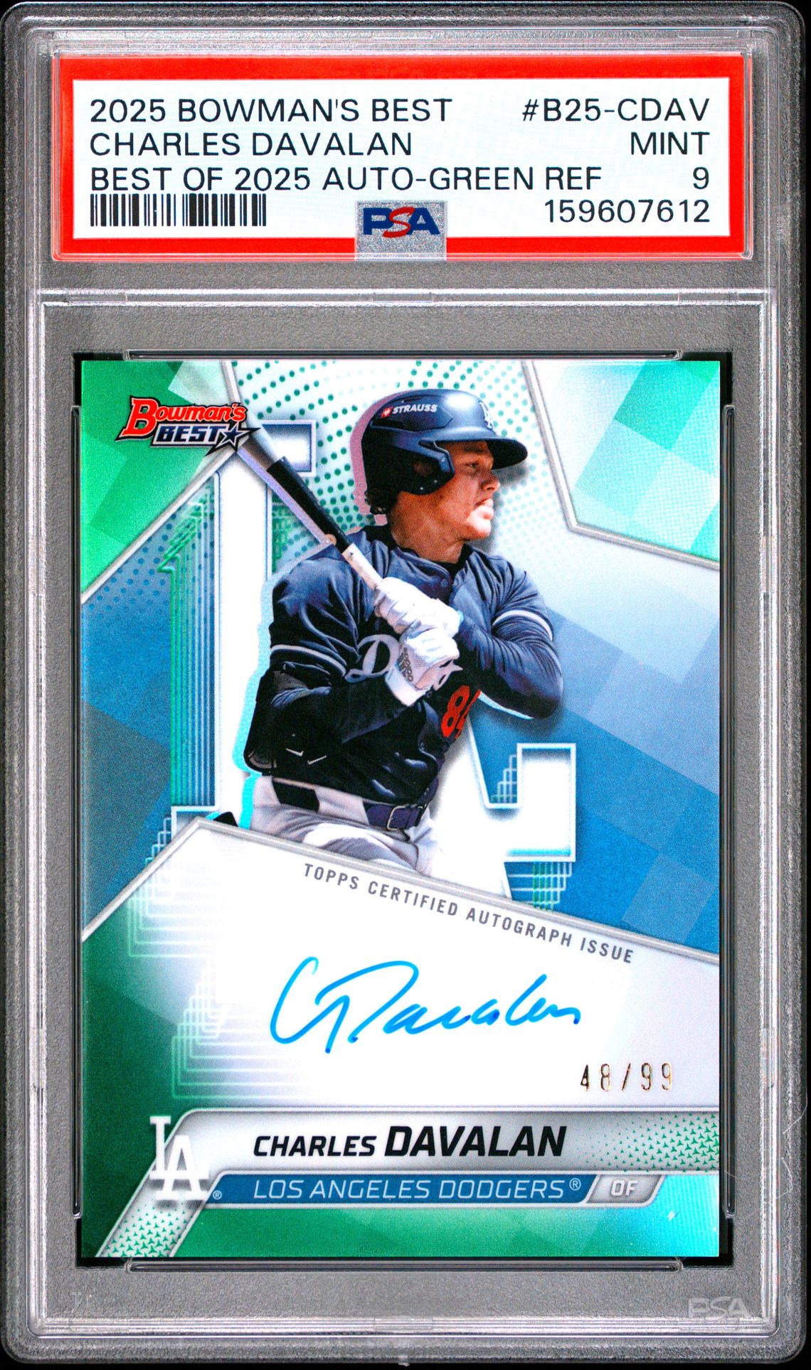 2025 Bowman's Best Best Of 2025 Autographs Charles Davalan #B25-Cdav (Best Of 2025 Auto-Green Ref) Mint 9 front