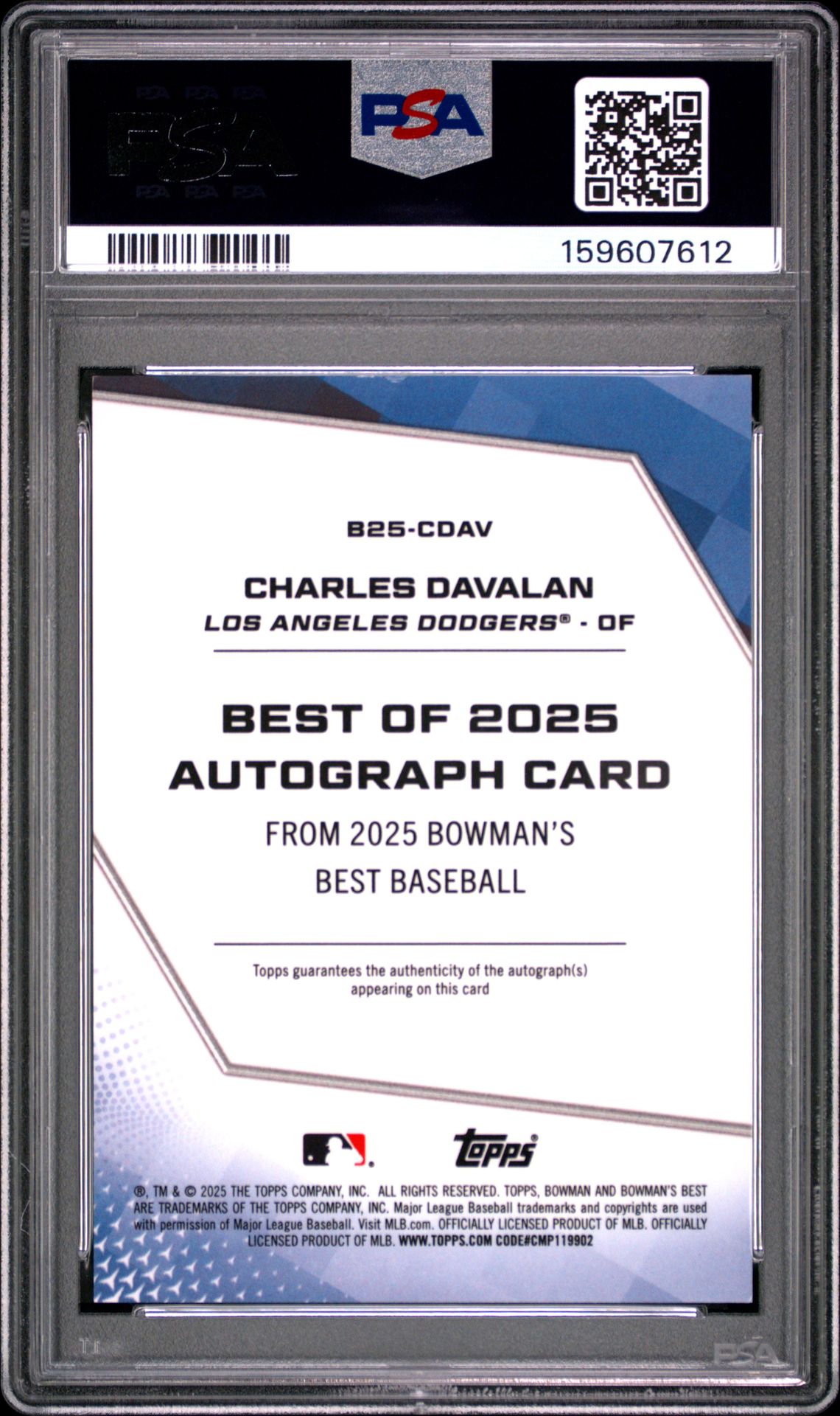2025 Bowman's Best Best Of 2025 Autographs Charles Davalan #B25-Cdav (Best Of 2025 Auto-Green Ref) Mint 9 back