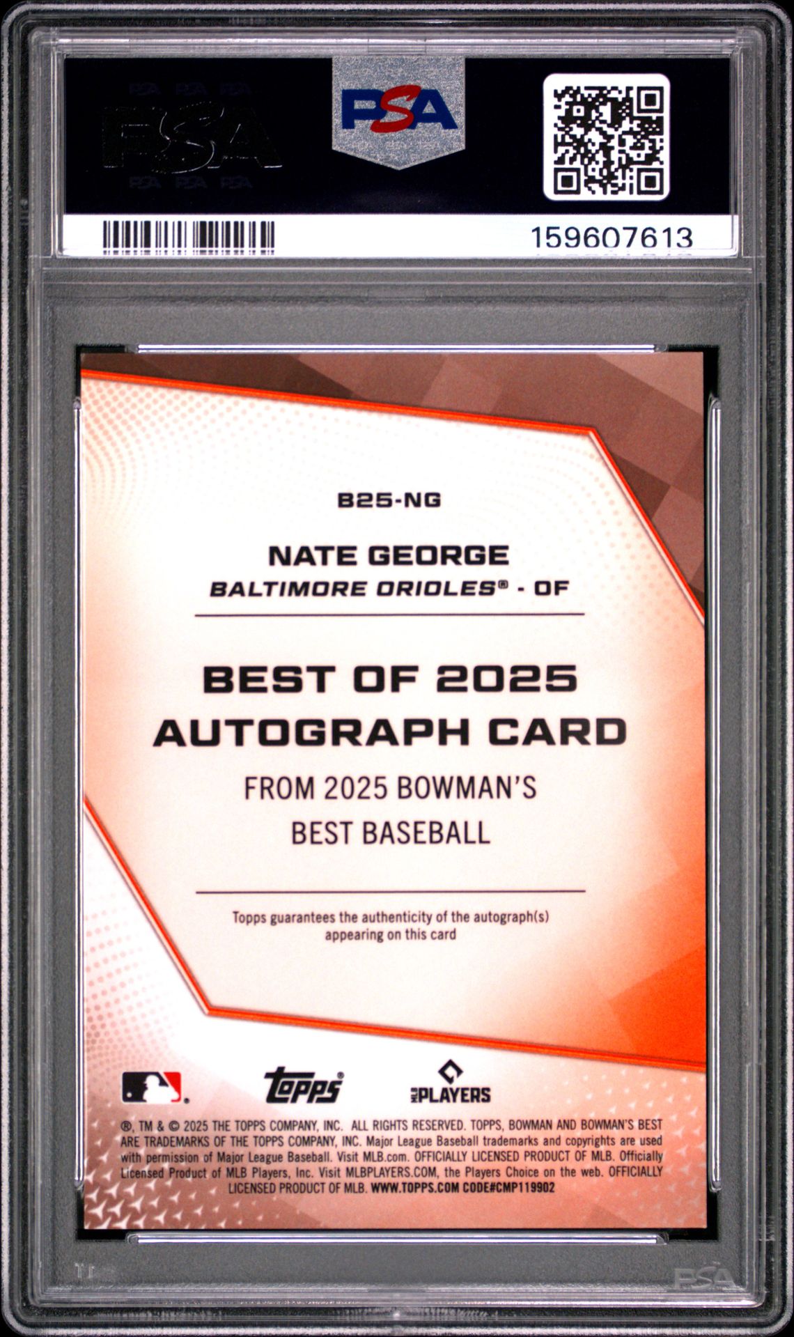 2025 Bowman's Best Best Of 2025 Autographs Nate George #B25-Ng (Best Of 2025 Auto-Blue Ref) Mint 9 back
