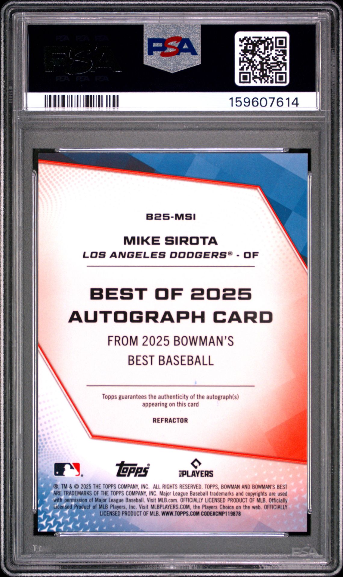 2025 Bowman's Best Best Of 2025 Autographs Mike Sirota #B25-Msi (Best Of 2025 Auto-Refractor) Gem Mt 10 back