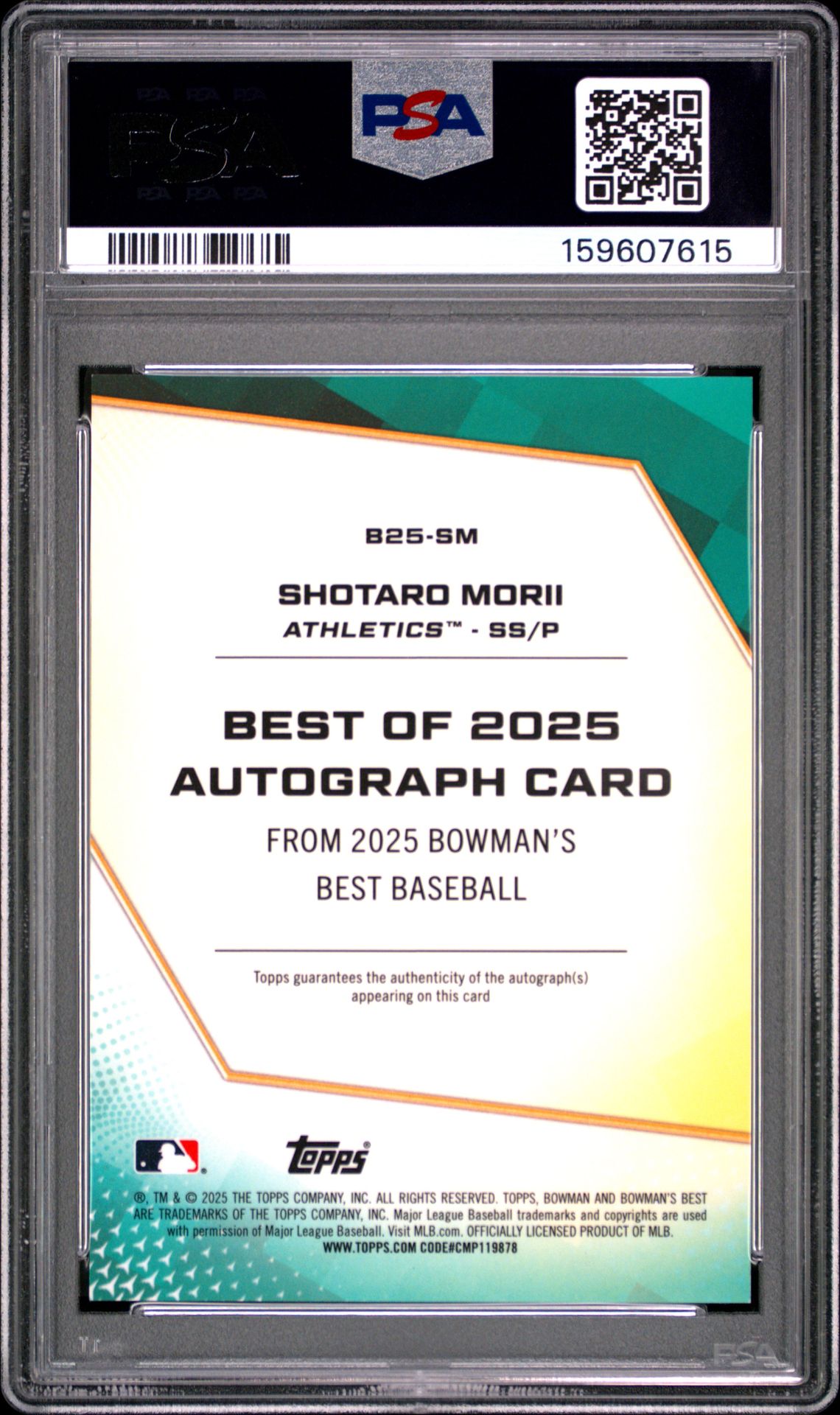2025 Bowman's Best Best Of 2025 Autographs Shotaro Morii #B25-Sm Gem Mt 10 back view - PSA certificate #159607615