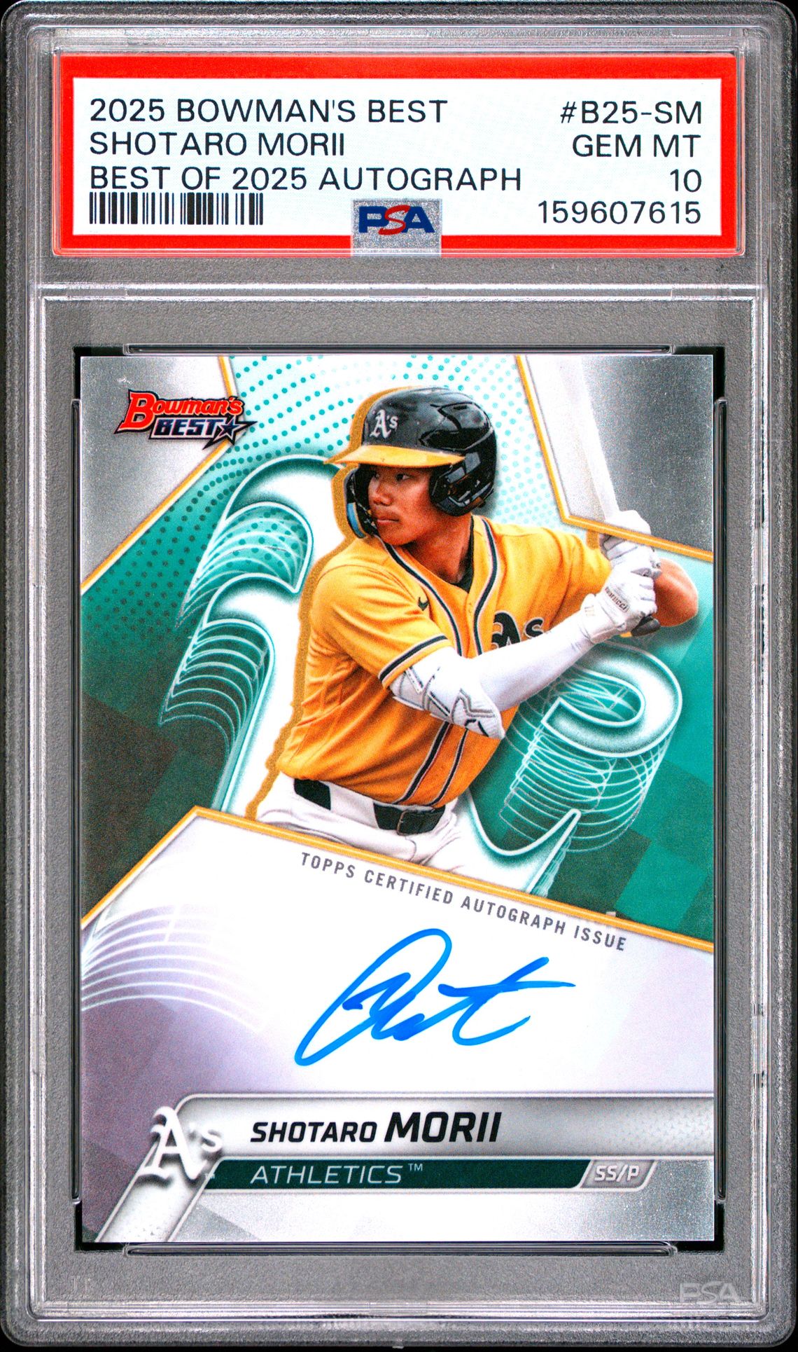 2025 Bowman's Best Best Of 2025 Autographs Shotaro Morii #B25-Sm Gem Mt 10 front view - PSA graded GEM MT 10