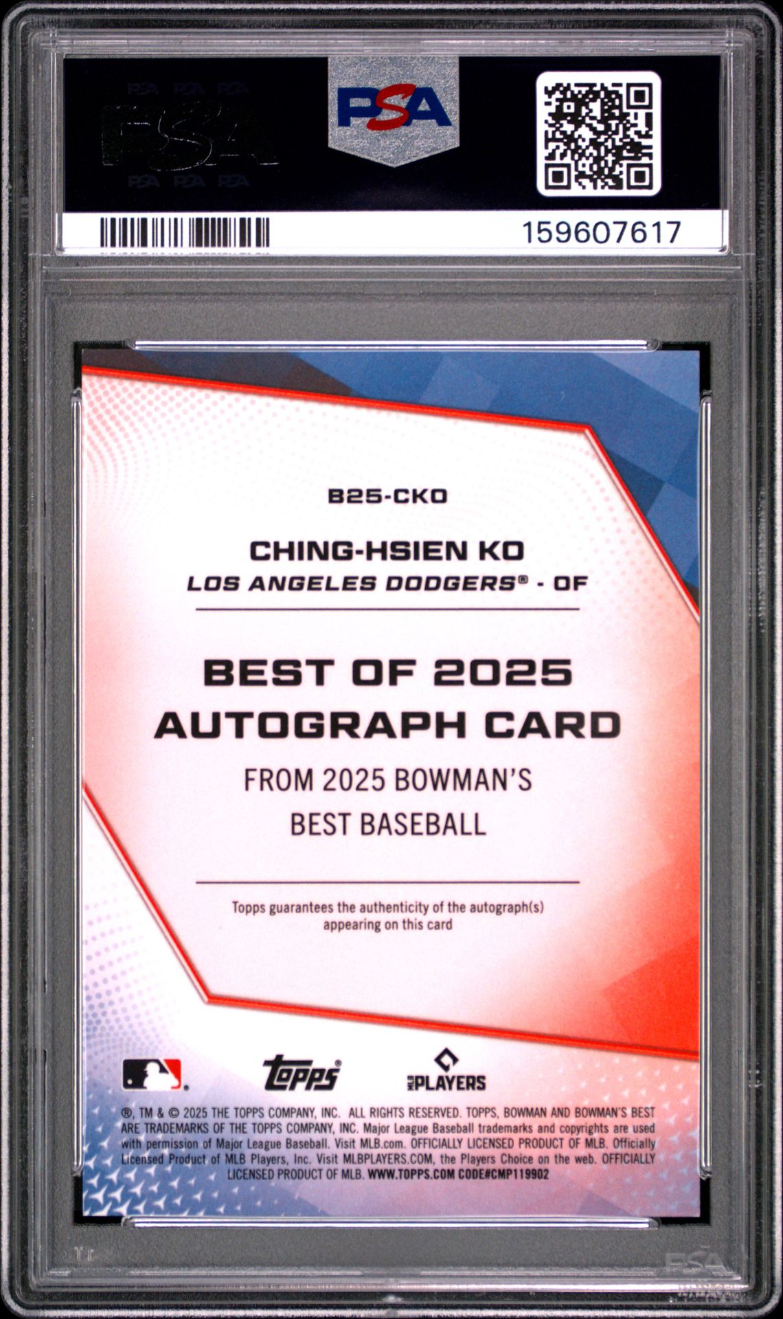 2025 Bowman's Best Best Of 2025 Autographs Ching-Hsien Ko #B25-Cko Gem Mt 10 back view - PSA certificate #159607617