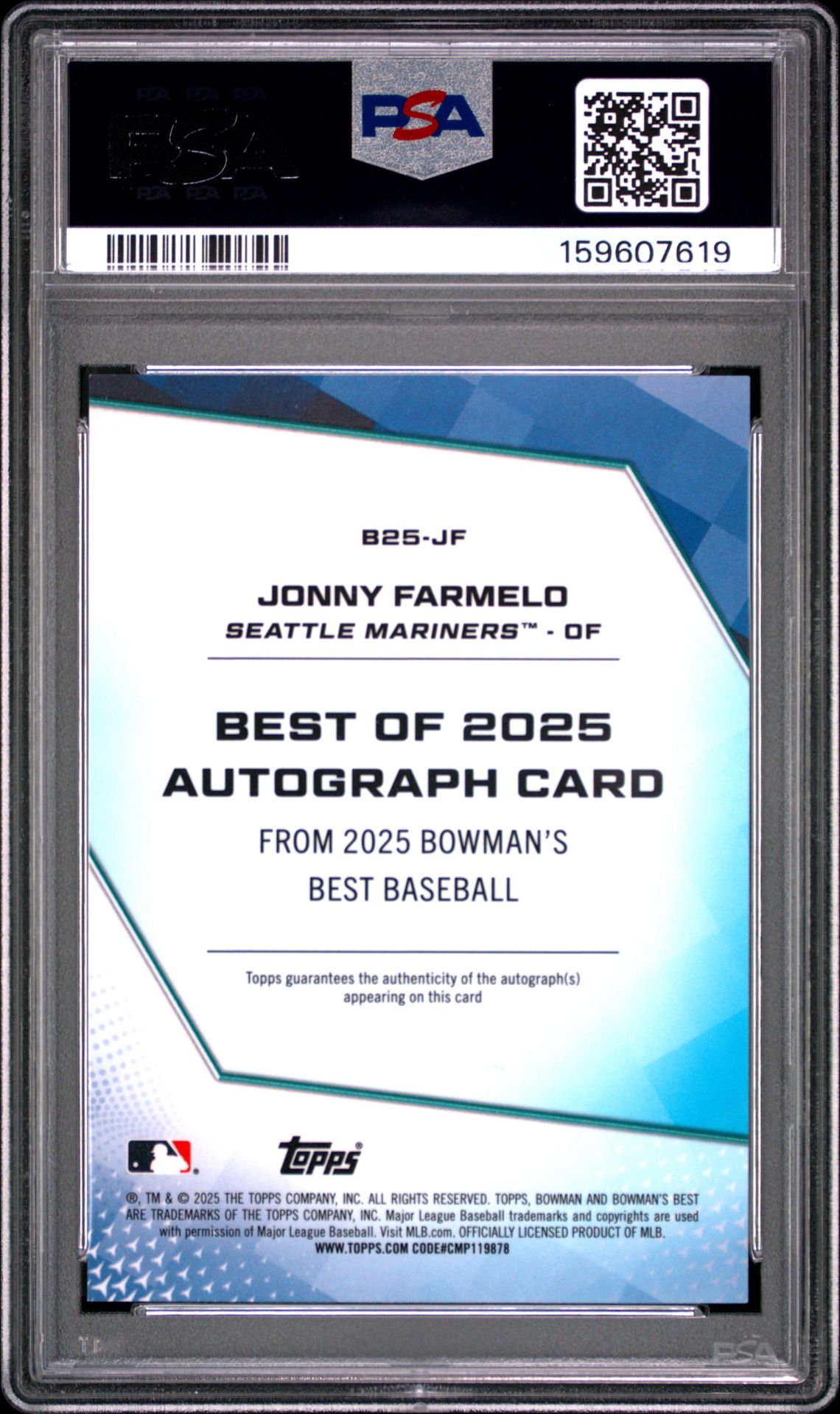 2025 Bowman's Best Best Of 2025 Autographs Jonny Farmelo #B25-Jf Mint 9 back