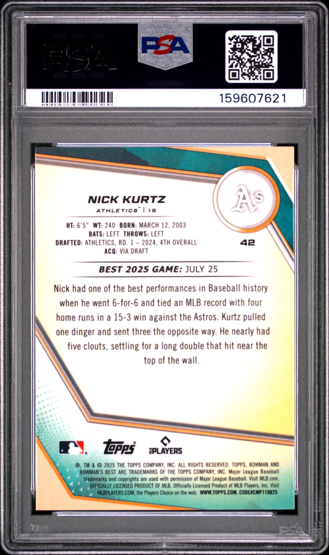 2025 Bowman's Best Nick Kurtz #42 (Purple Refractor) Mint 9 back