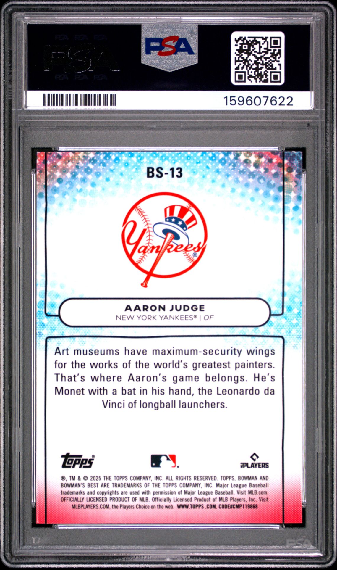 2025 Bowman's Best Bowman Showpieces Aaron Judge #Bs-13 (Bwmn Showpieces-Mini Dmd) Mint 9 back
