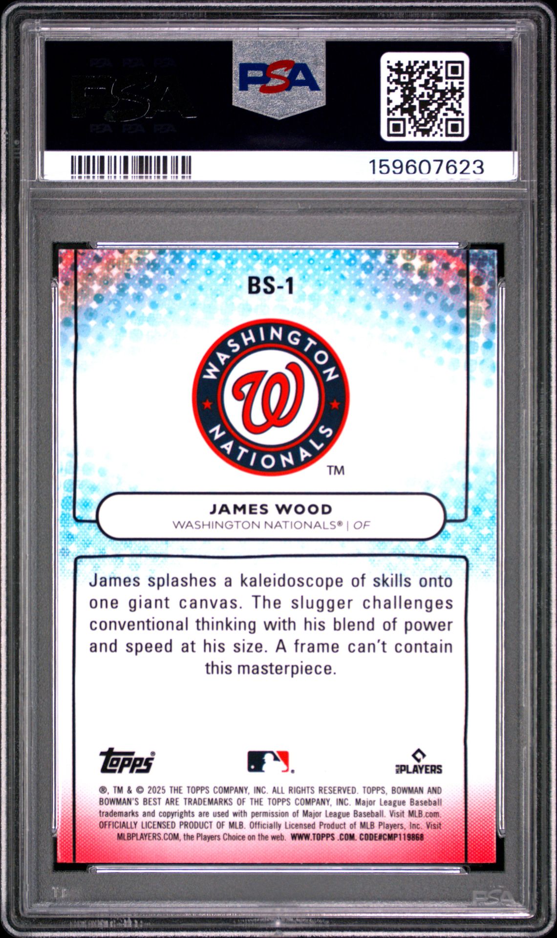 2025 Bowman's Best Bowman Showpieces James Wood #Bs-1 (Bwmn Showpieces-Mini Dmd) Gem Mt 10 back view - PSA certificate #159607623