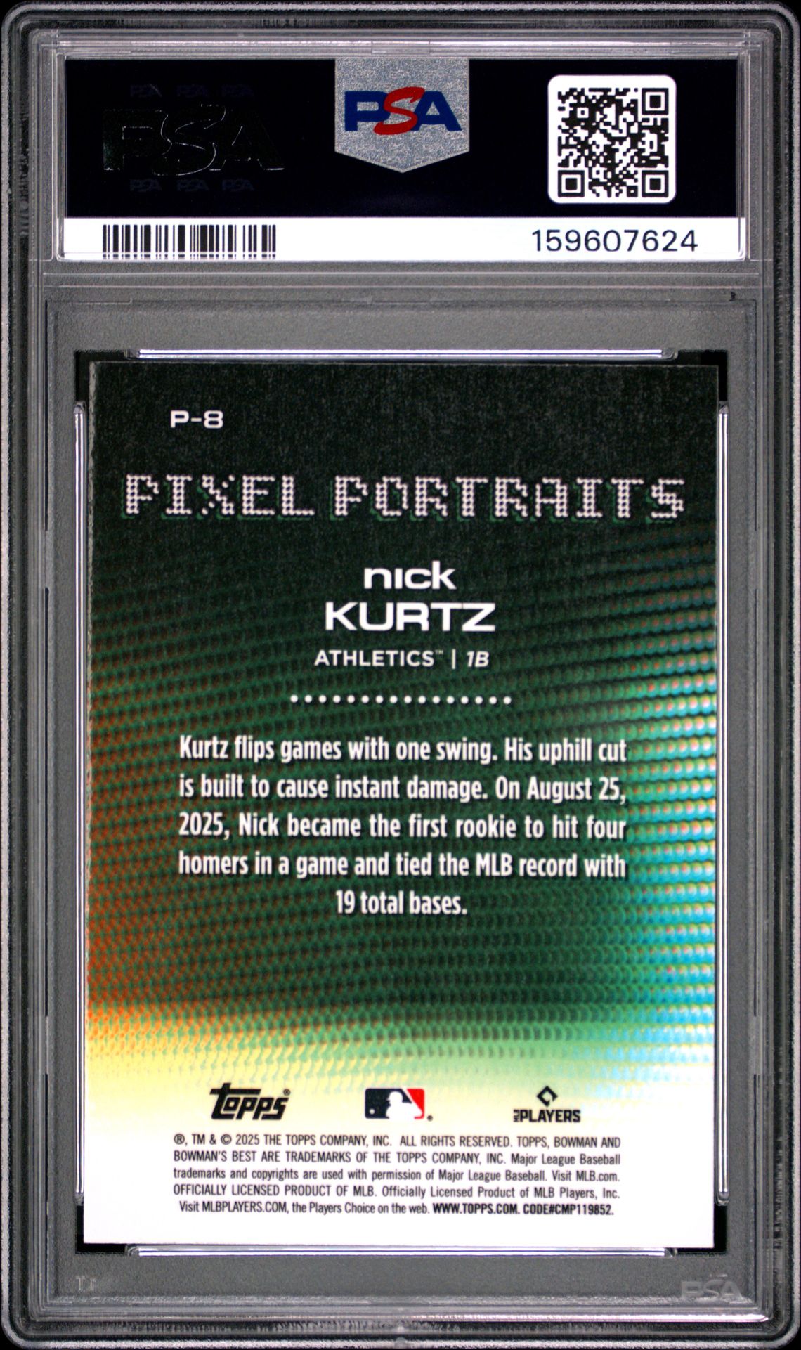 2025 Bowman's Best Pixel Portraits Nick Kurtz #P-8 Gem Mt 10 back view - PSA certificate #159607624