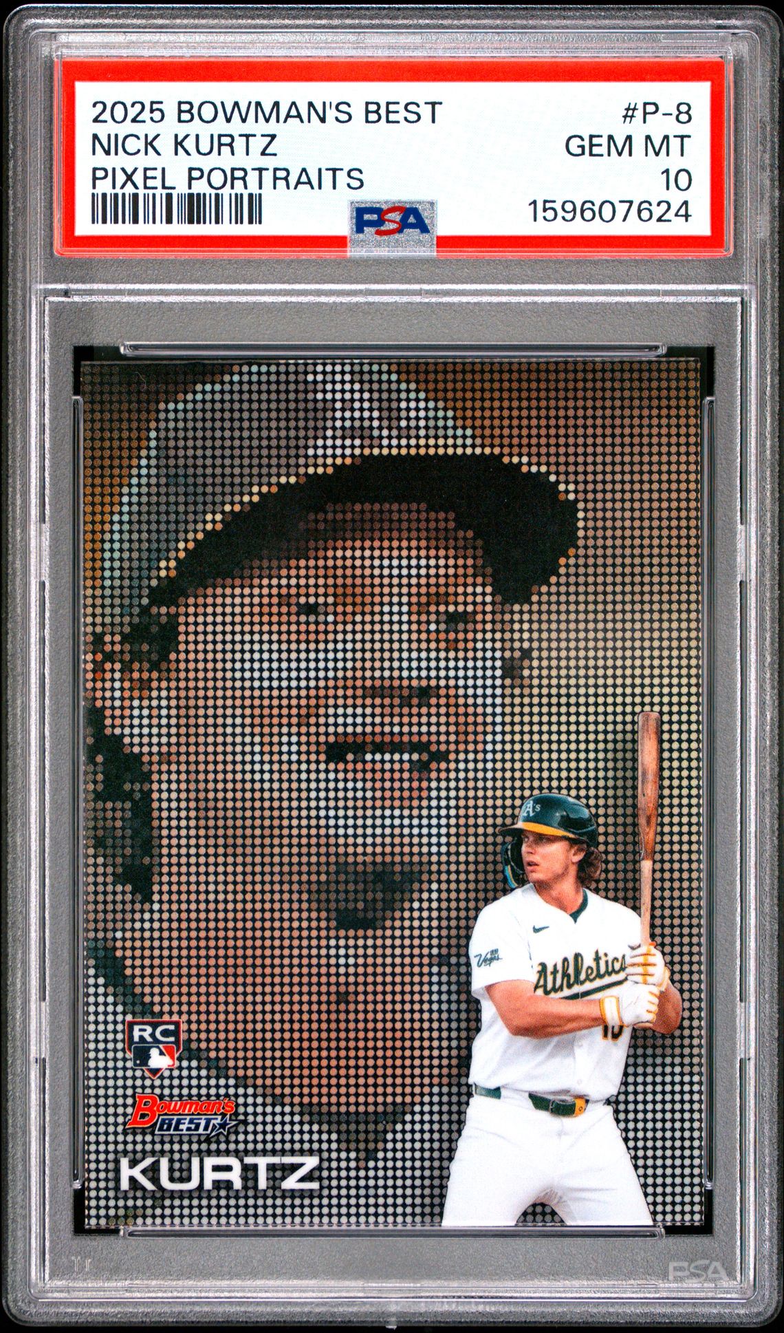 2025 Bowman's Best Pixel Portraits Nick Kurtz #P-8 Gem Mt 10 front view - PSA graded GEM MT 10