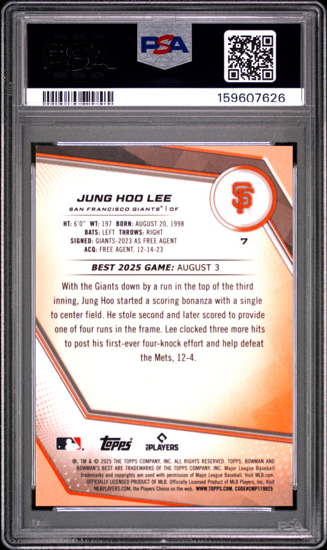 2025 Bowman's Best Jung Hoo Lee #7 (Gold Lava) Mint 9 back