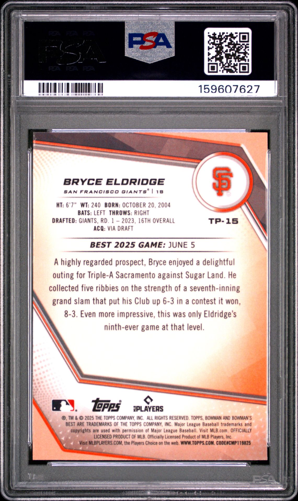 2025 Bowman's Best Top Prospects Bryce Eldridge #Tp-15 (Top Pros-Green Refractor) Mint 9 back
