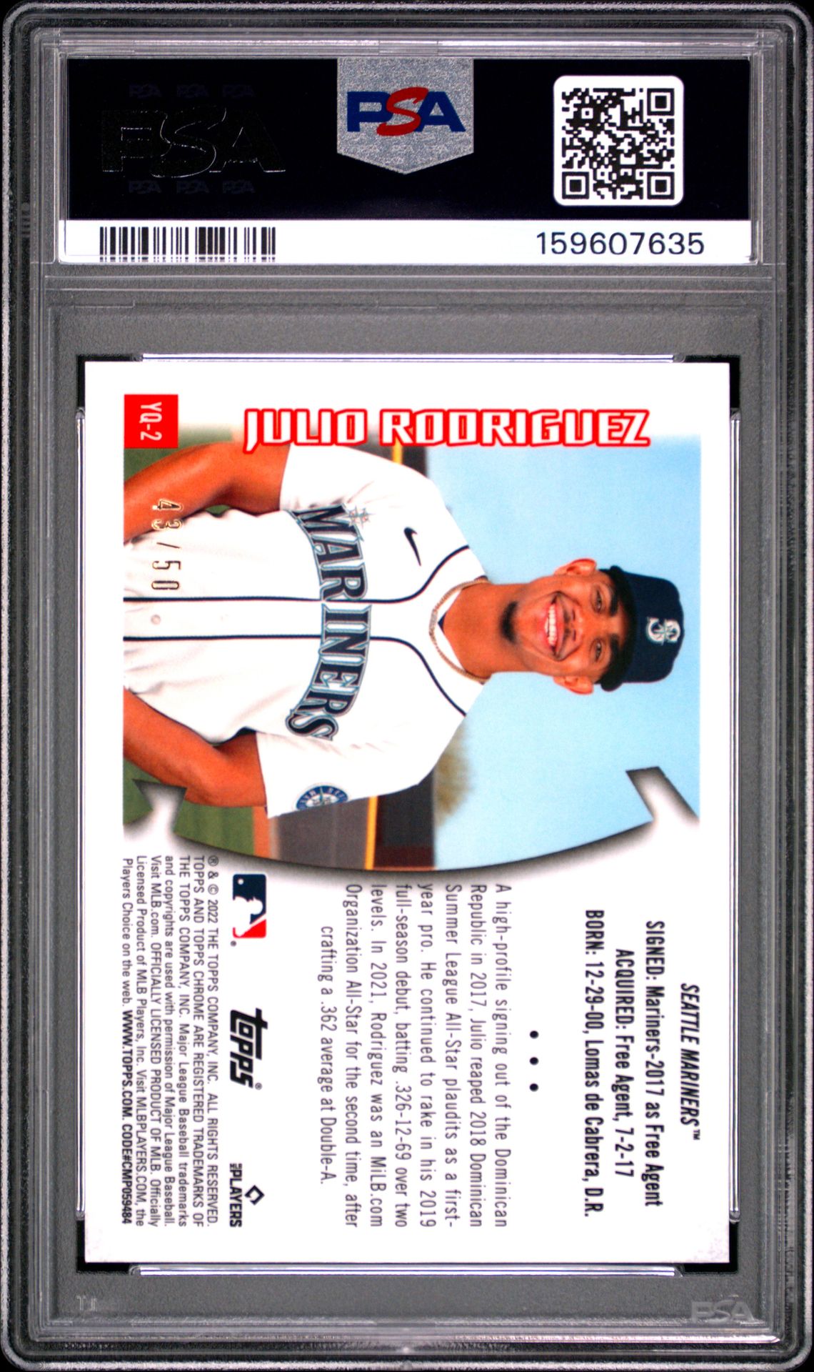 2022 Topps Chrome Sonic 1996 Youthquake Julio Rodriguez #Yq2 (1996 Youthquake-Gold) Mint 9 back