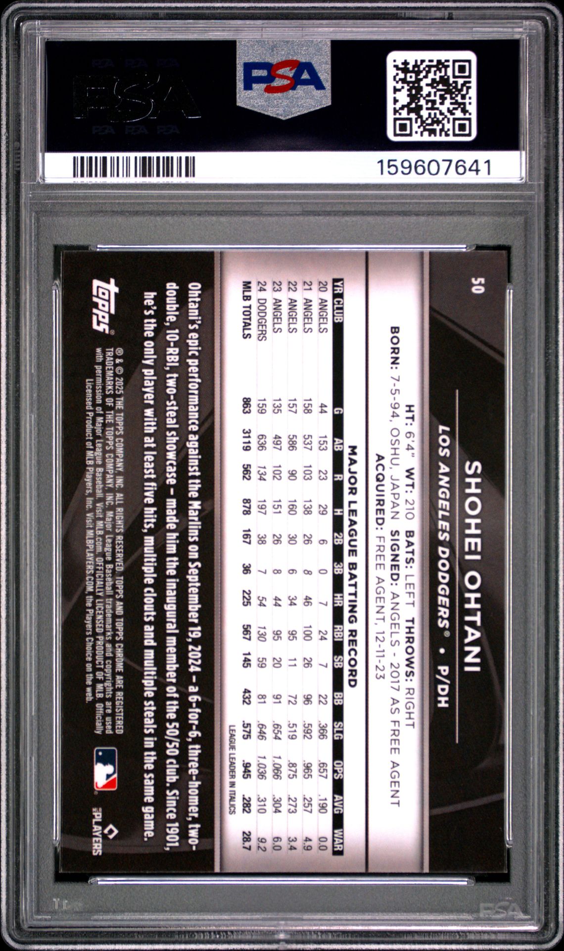2025 Topps Chrome Black Shohei Ohtani #50 Mint 9 back