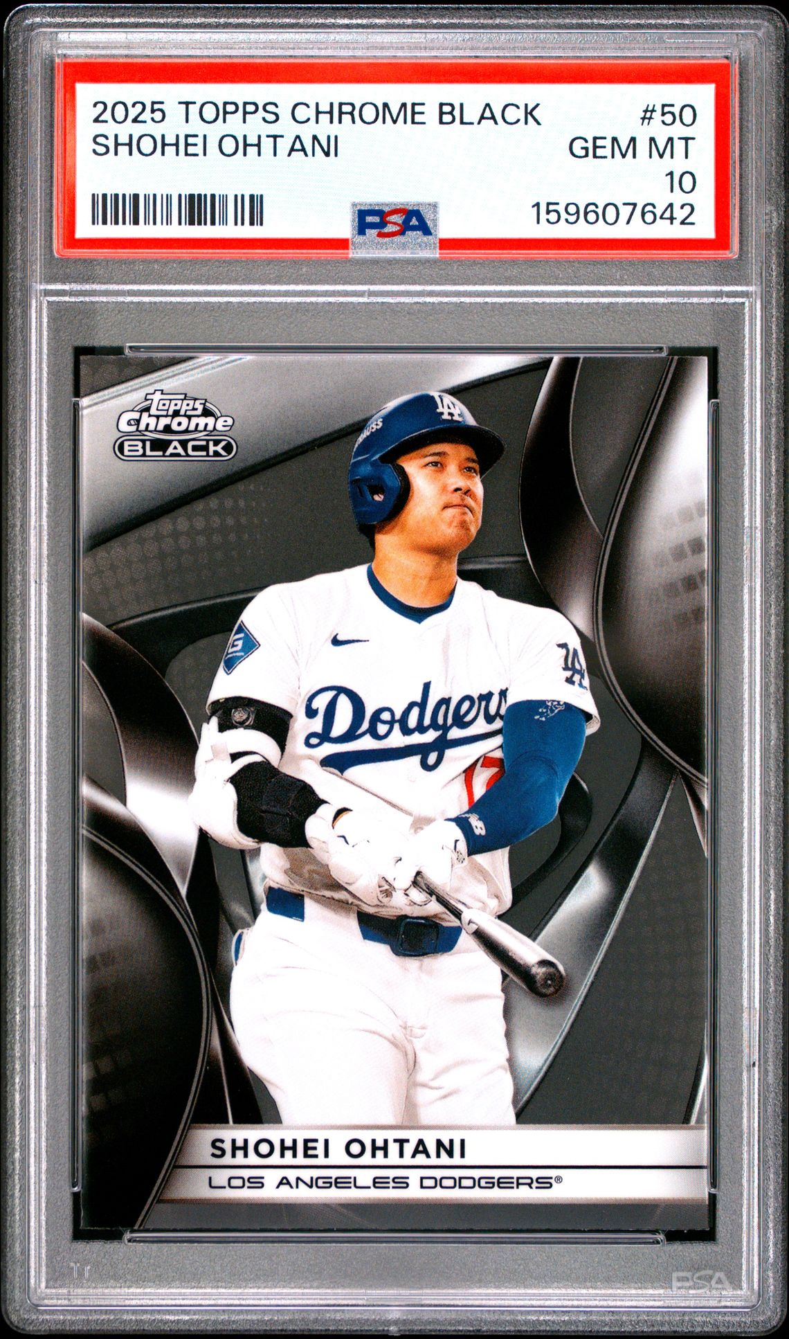 2025 Topps Chrome Black Shohei Ohtani #50 Gem Mt 10 front view - PSA graded GEM MT 10