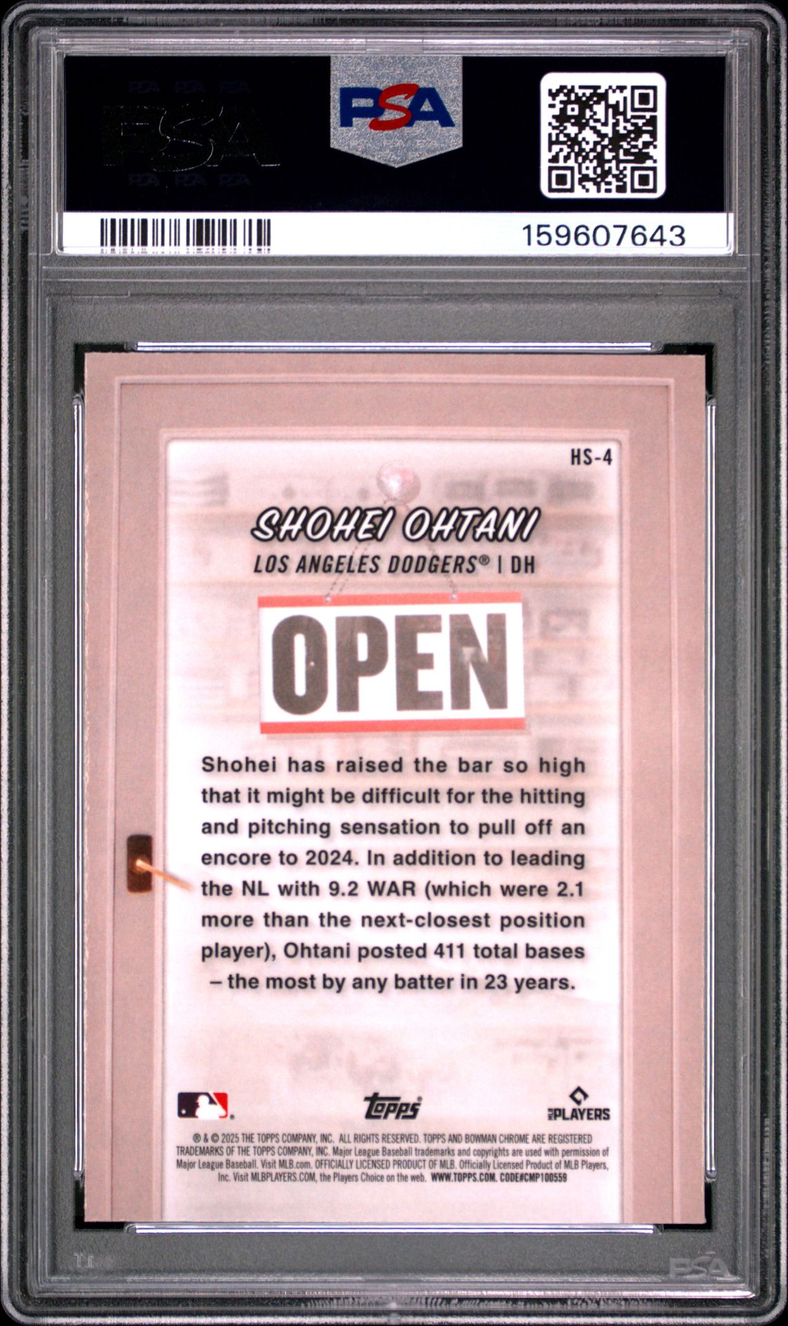 2025 Bowman Hobby Stars Shohei Ohtani #Hs4 Gem Mt 10 back view - PSA certificate #159607643