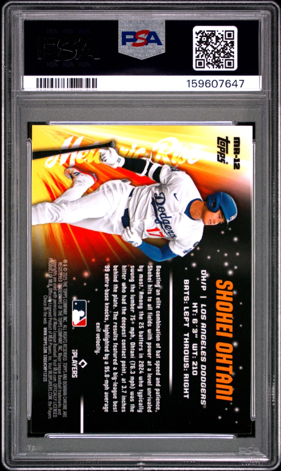 2025 Bowman Chrome Meteoric Rise Shohei Ohtani #Mr-12 Gem Mt 10 back view - PSA certificate #159607647