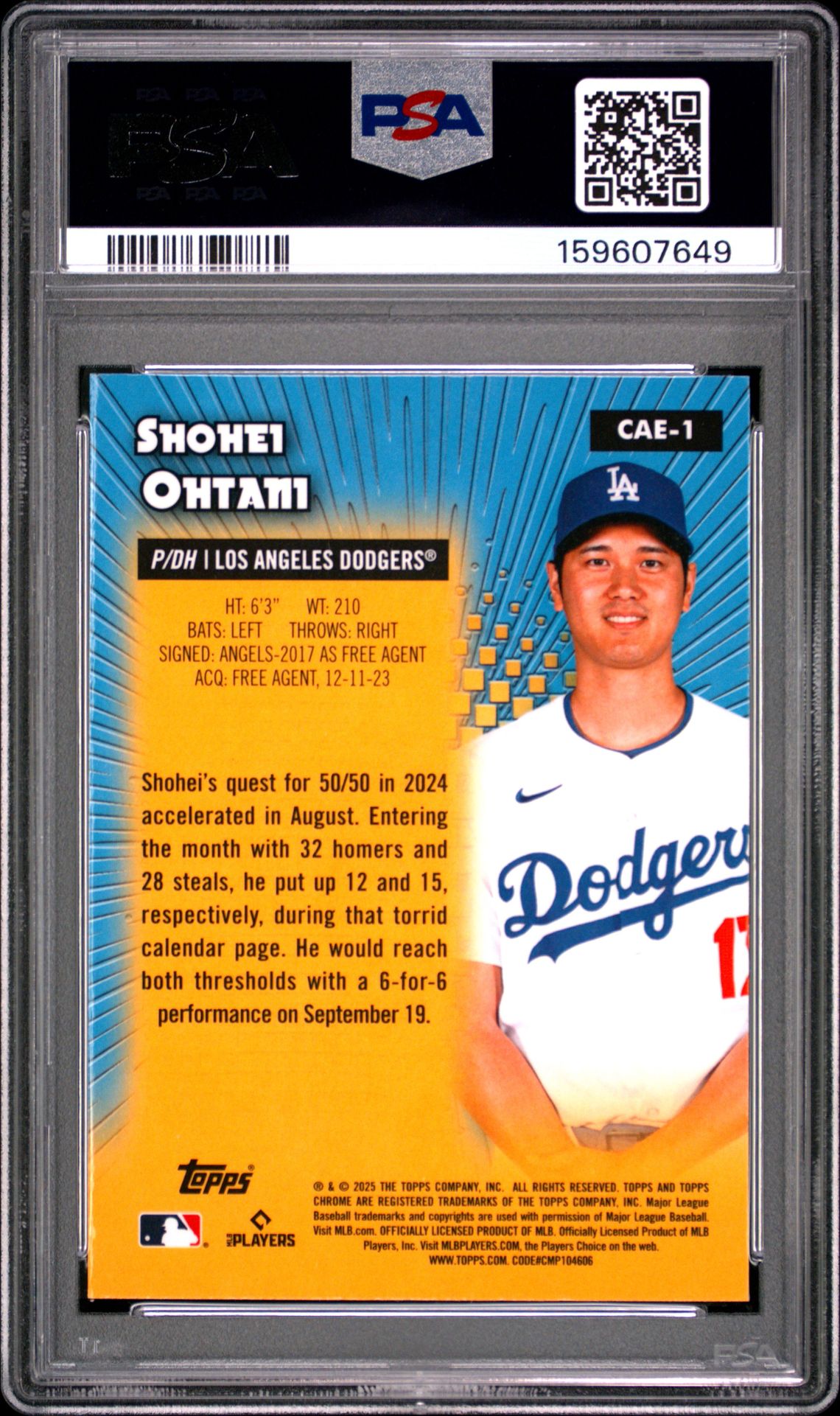 2025 Topps Chrome All Etch Shohei Ohtani #Cae1 Gem Mt 10 back