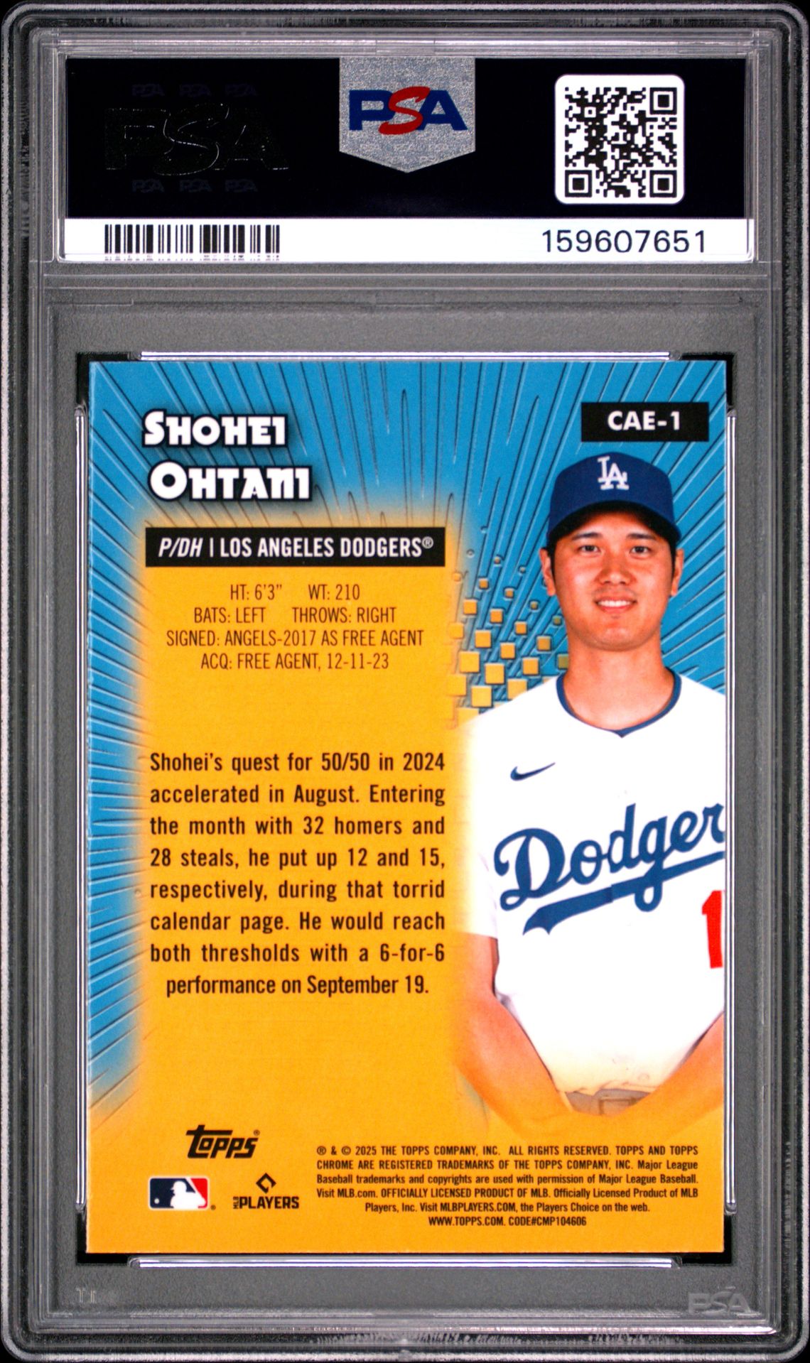 2025 TOPPS CHROME ALL ETCH SHOHEI OHTANI  CAE1 GEM MT 10 back