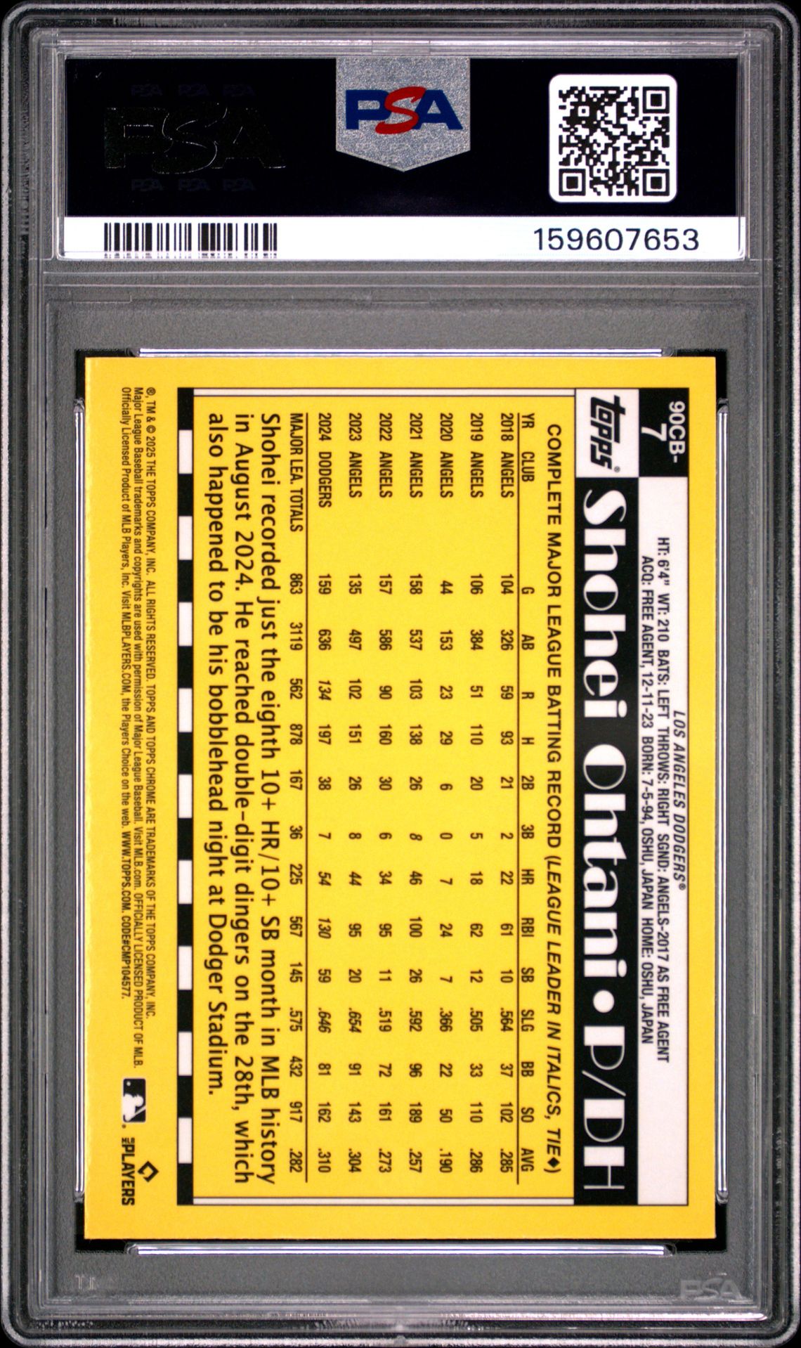 2025 Topps Chrome 1990 Topps Shohei Ohtani #90Cb7 Gem Mt 10 back