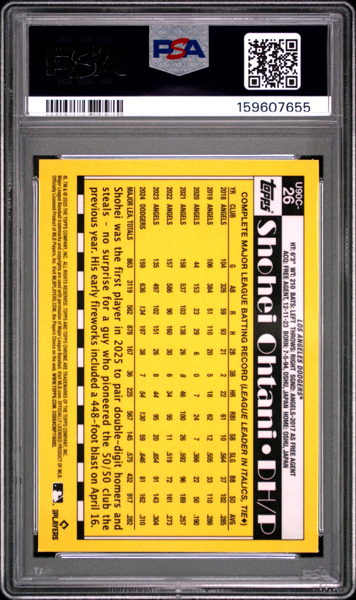 2025 Topps Update Silver Pack 1990 Chrome Promo Shohei Ohtani #26 Mint 9 back