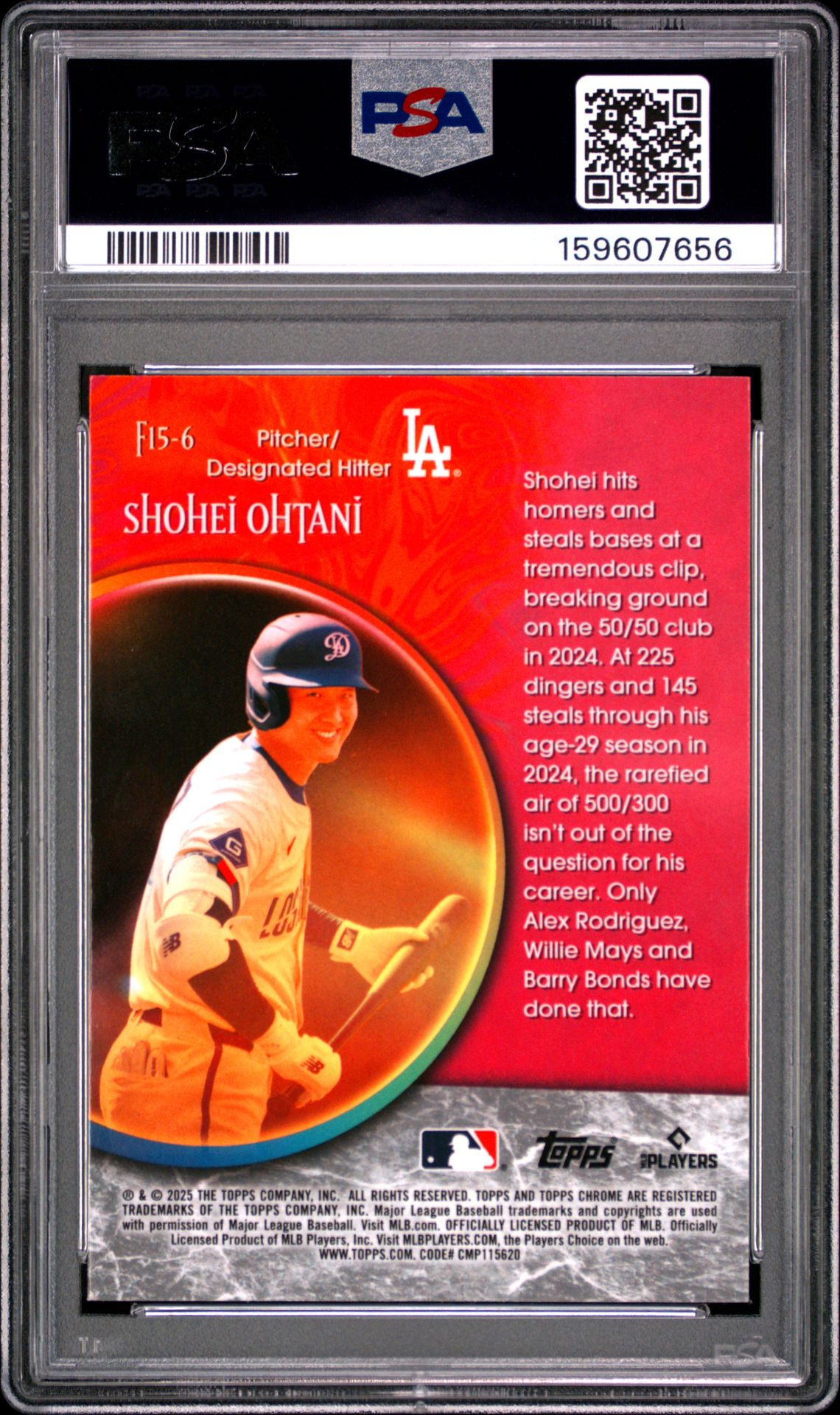 2025 Topps Chrome Update Fortune 15 Shohei Ohtani #6 Gem Mt 10 back view - PSA certificate #159607656