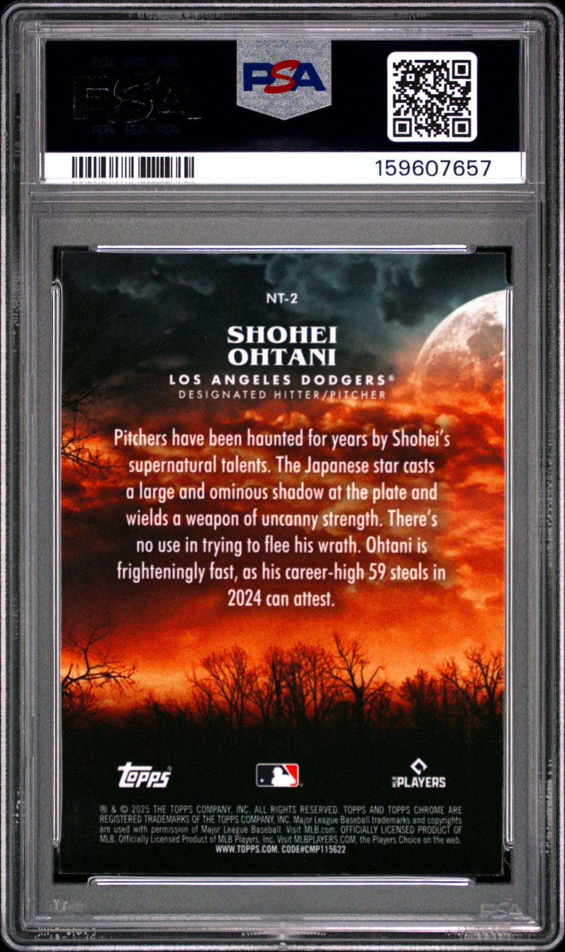 2025 Topps Chrome Update Night Terrors Shohei Ohtani #2 Gem Mt 10 back view - PSA certificate #159607657