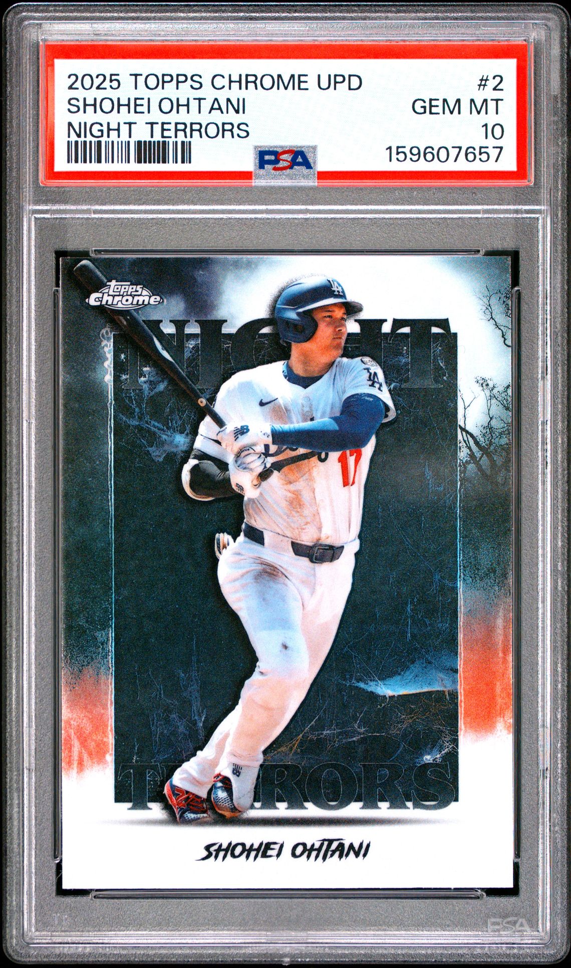 2025 Topps Chrome Update Night Terrors Shohei Ohtani #2 Gem Mt 10 front view - PSA graded GEM MT 10
