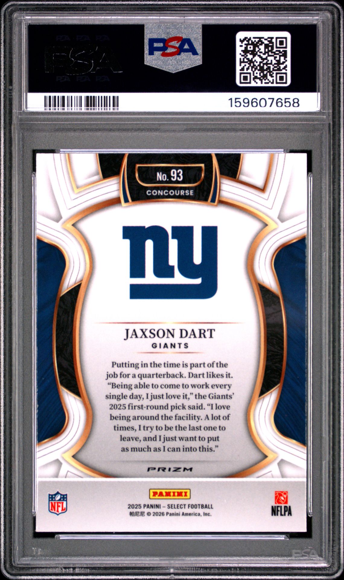 2025 Panini Select Jaxson Dart #93 (Pink Shock) Mint 9 back