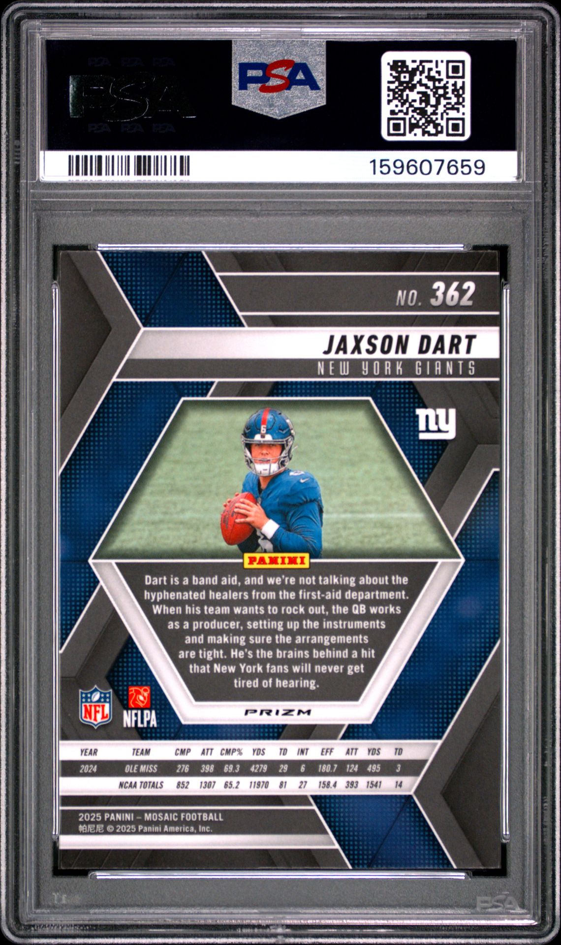 2025 Panini Mosaic Jaxson Dart #362 (Mosaic) Gem Mt 10 back