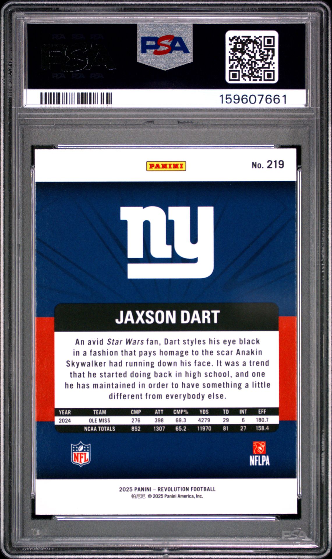 2025 Panini Revolution Jaxson Dart #219 Gem Mt 10 back