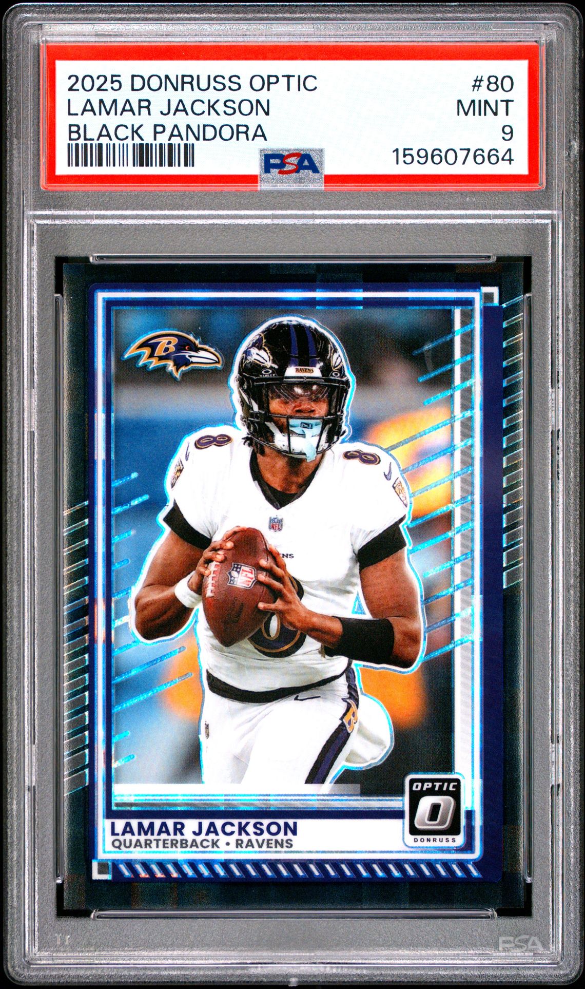 2025 Panini Donruss Optic Lamar Jackson #80 (Black Pandora) Mint 9 front