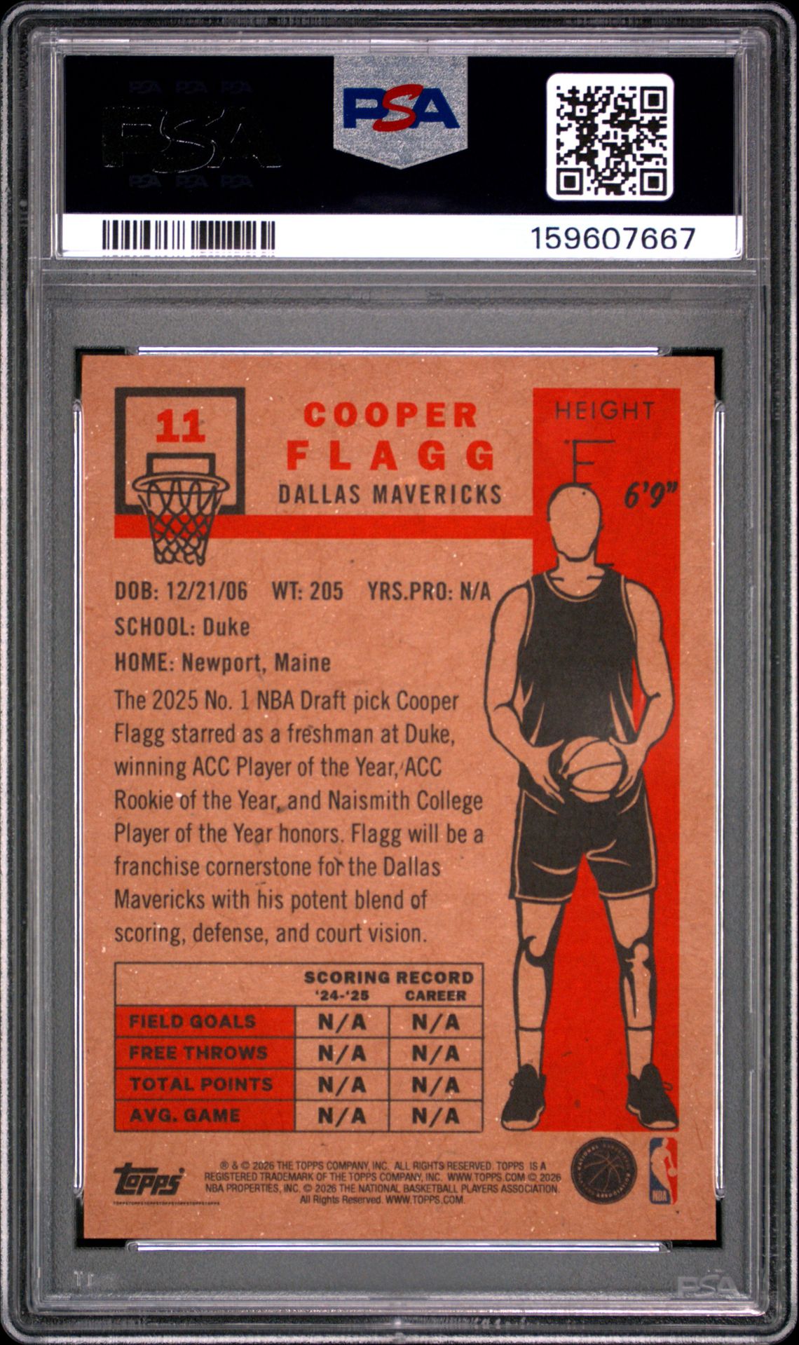 2026 Topps Living Cooper Flagg #11 Gem Mt 10 back view - PSA certificate #159607667