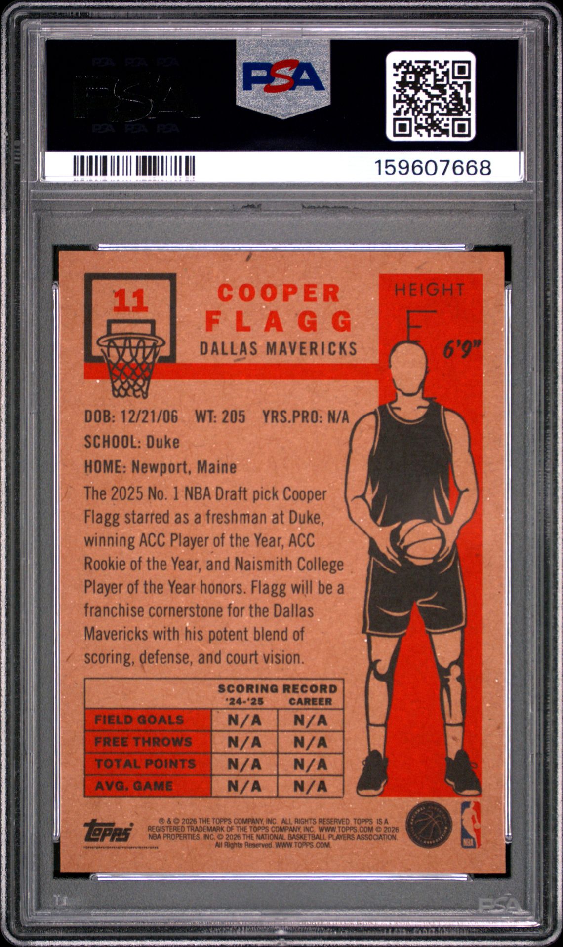 2026 Topps Living Cooper Flagg #11 Gem Mt 10 back view - PSA certificate #159607668
