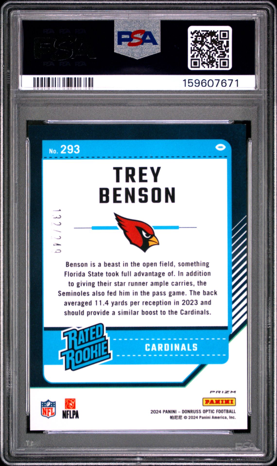 2024 Panini Donruss Optic Trey Benson #293 (Orange) Mint 9 back