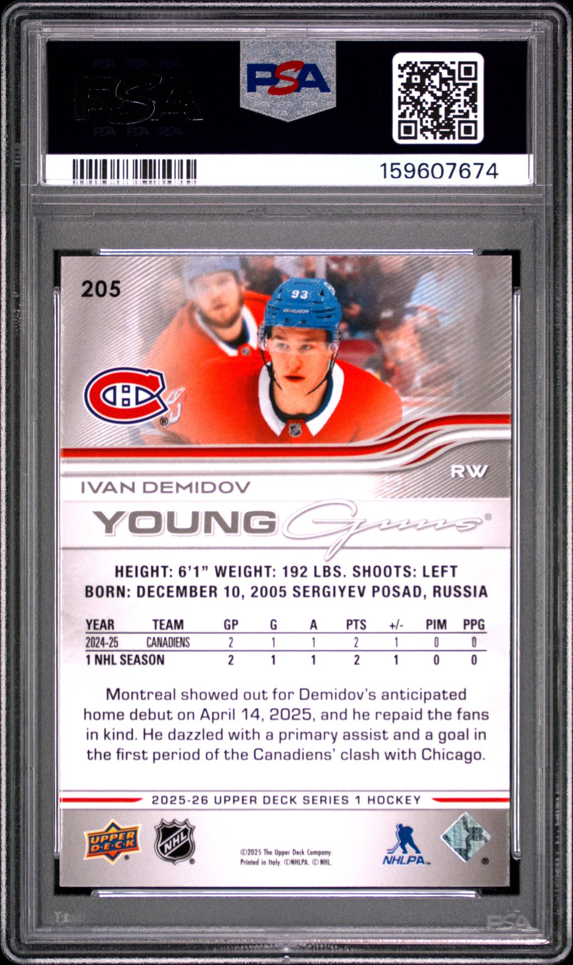2025 Upper Deck Ivan Demidov #205 Mint 9 back