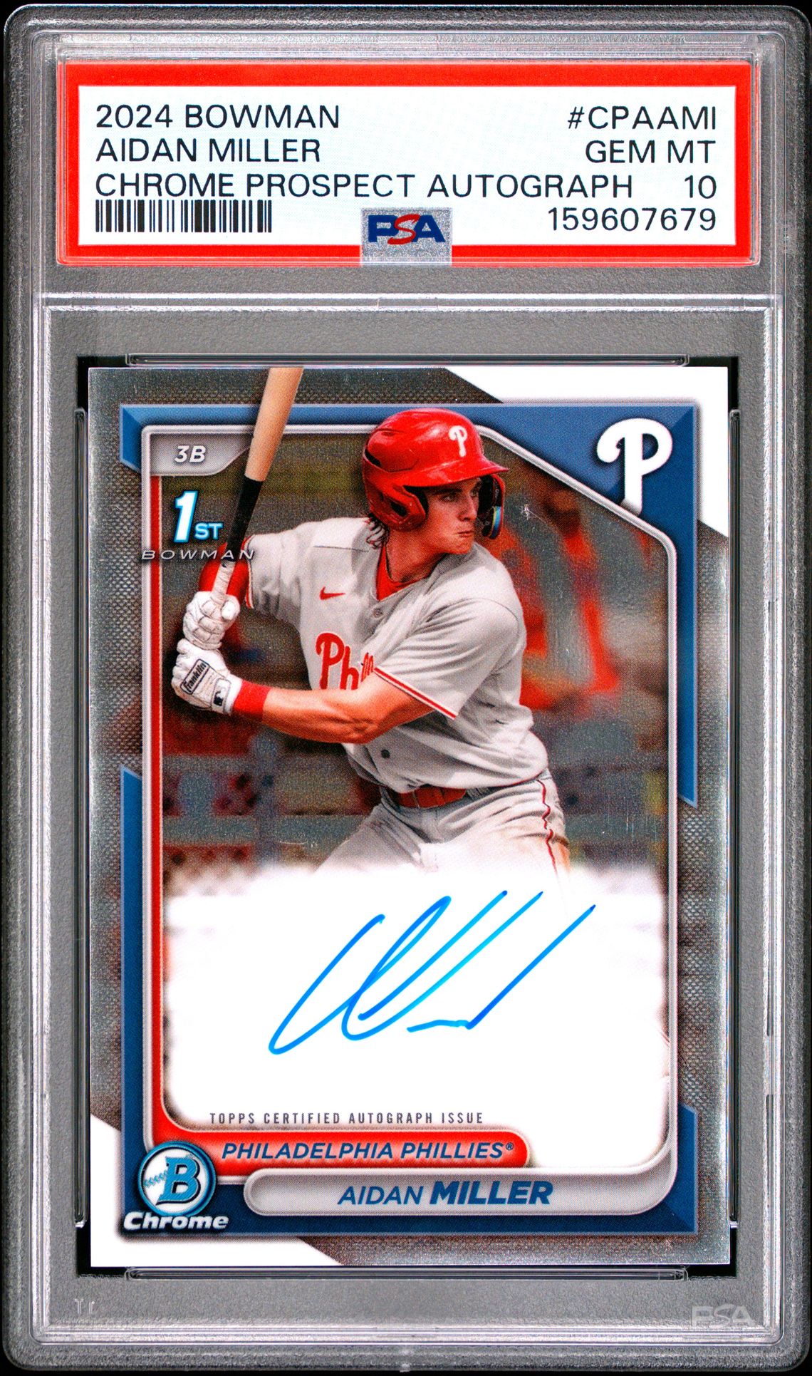 2024 Bowman Chrome Prospect Autographs Aidan Miller #Cpaami Gem Mt 10 front